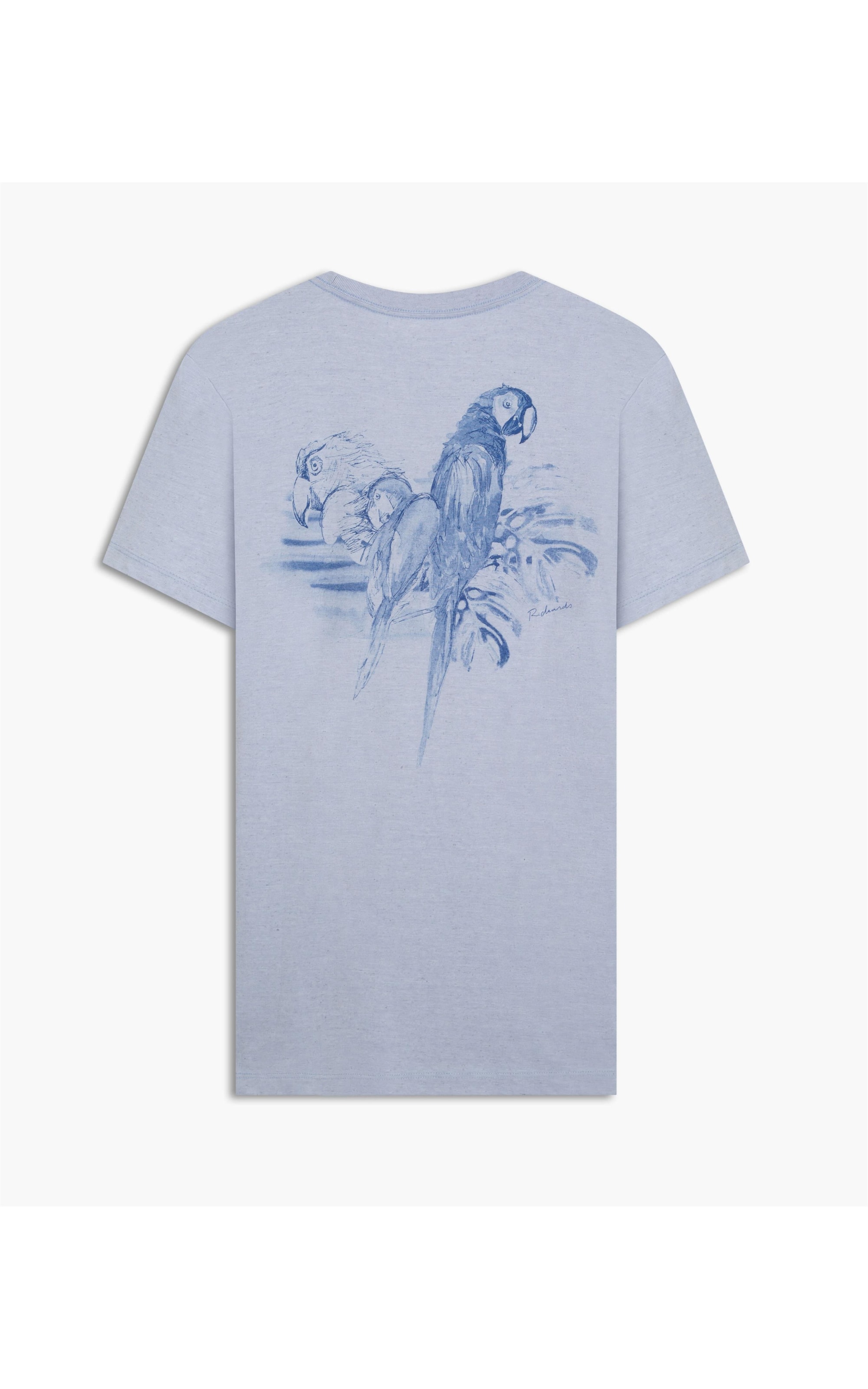 T-Shirt Linho  Araras Costas Azul Claro