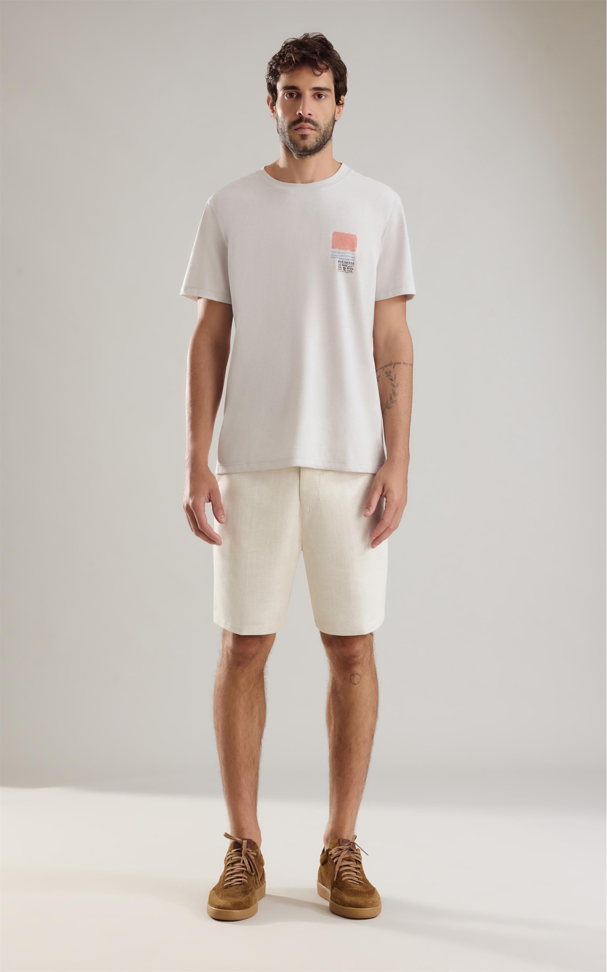 T-Shirt Linho  Blocks Frente Perola