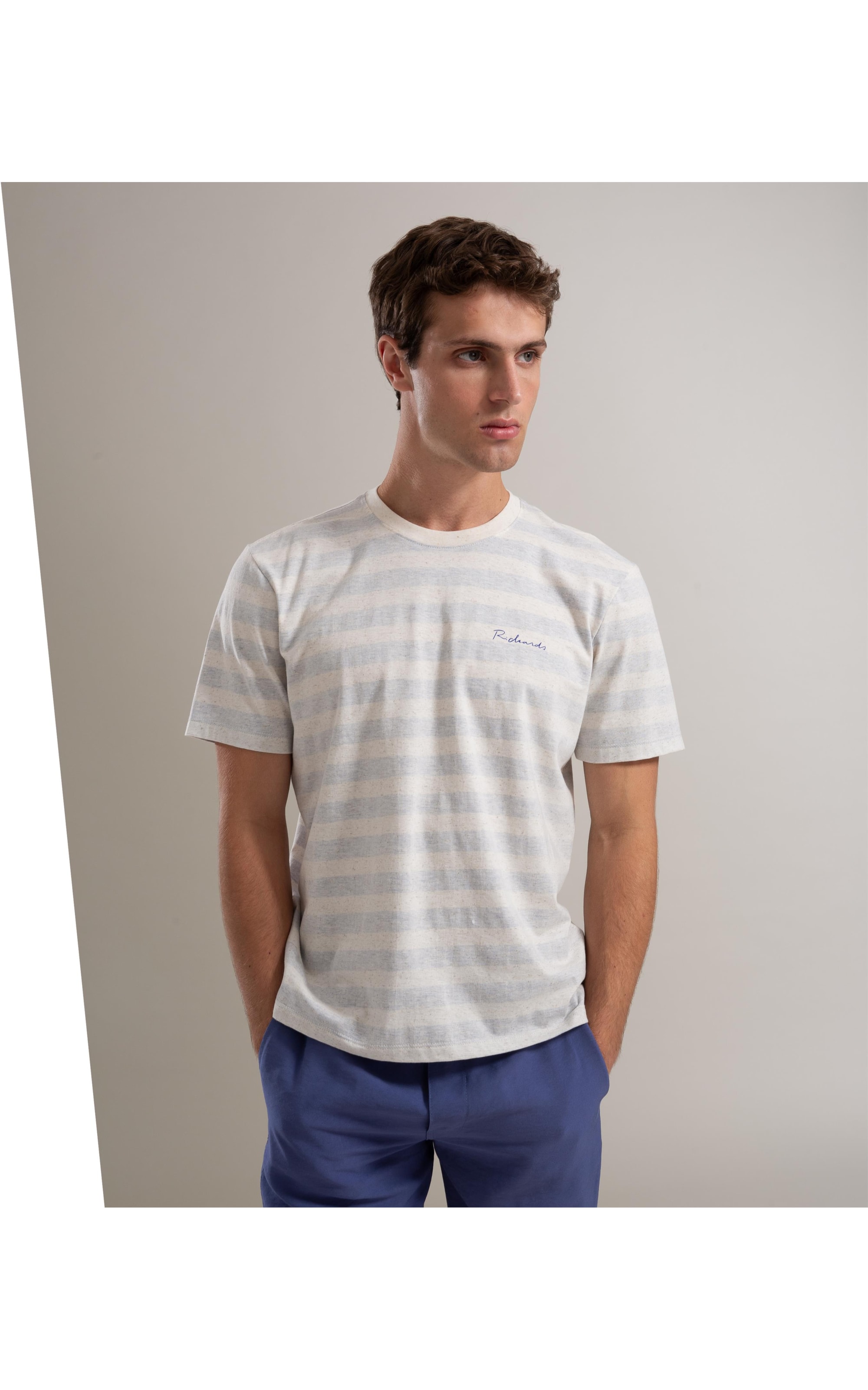 T-Shirt Linho  Mm  Happy Stripe Azul Pervante