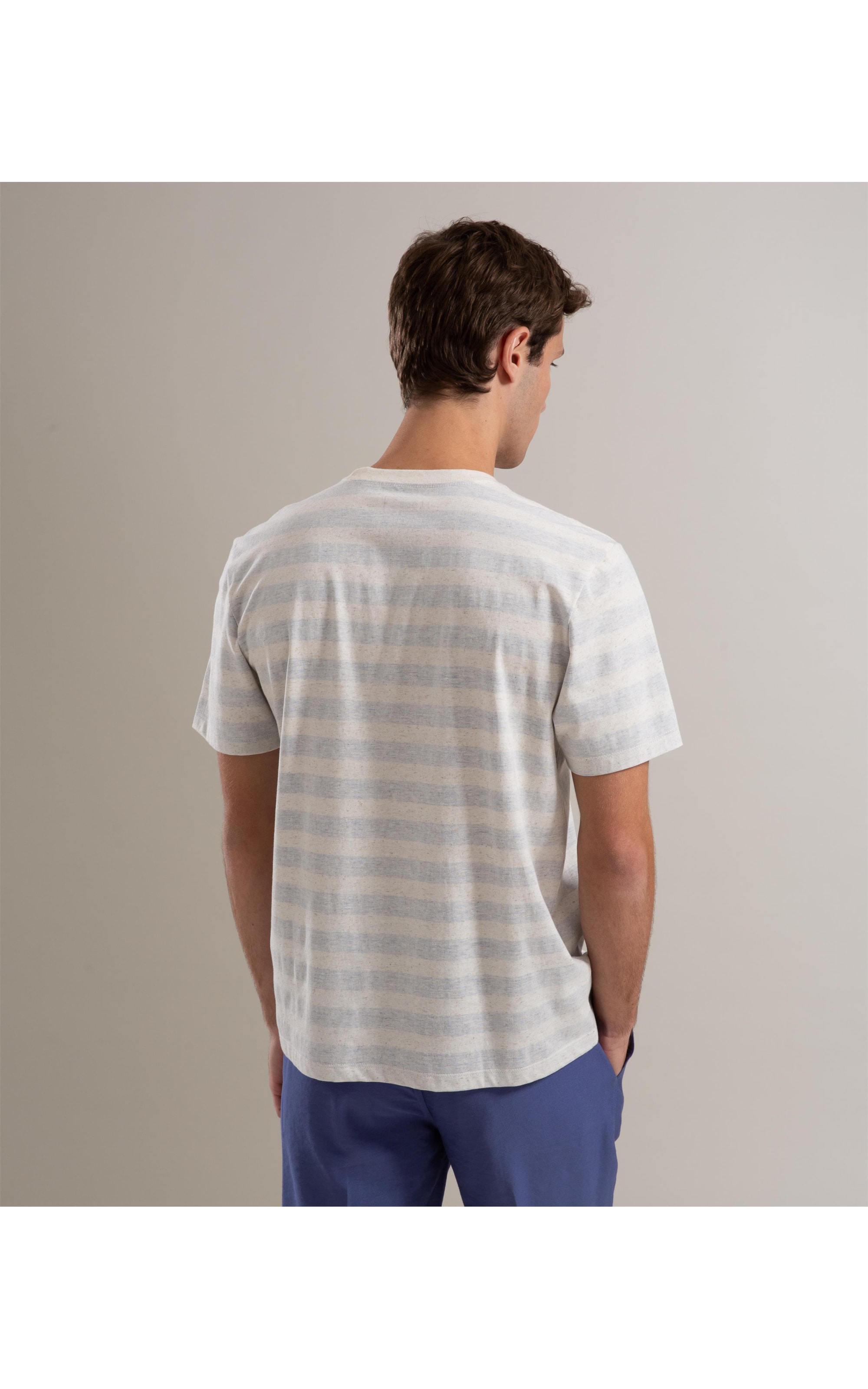 T-Shirt Linho  Mm  Happy Stripe Azul Pervante
