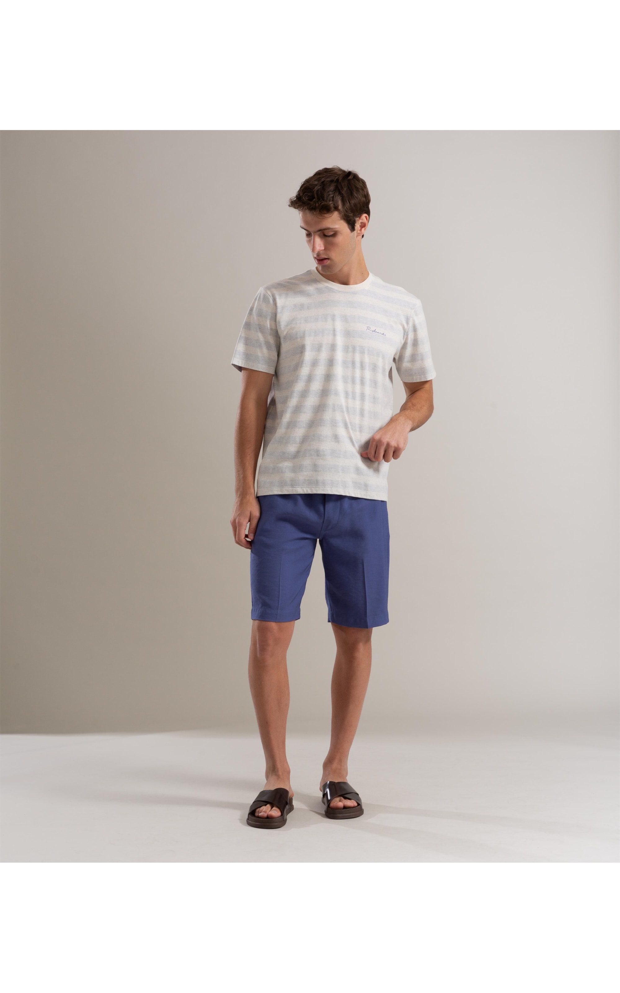 T-Shirt Linho  Mm  Happy Stripe Azul Pervante