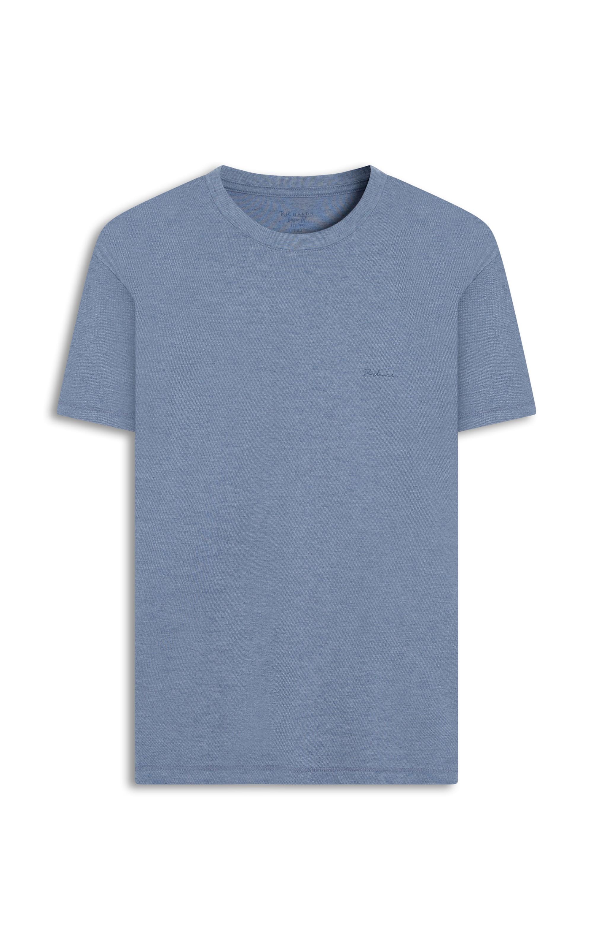 T-Shirt Linho  Piquet  Basic Mc Bf Azul Medio