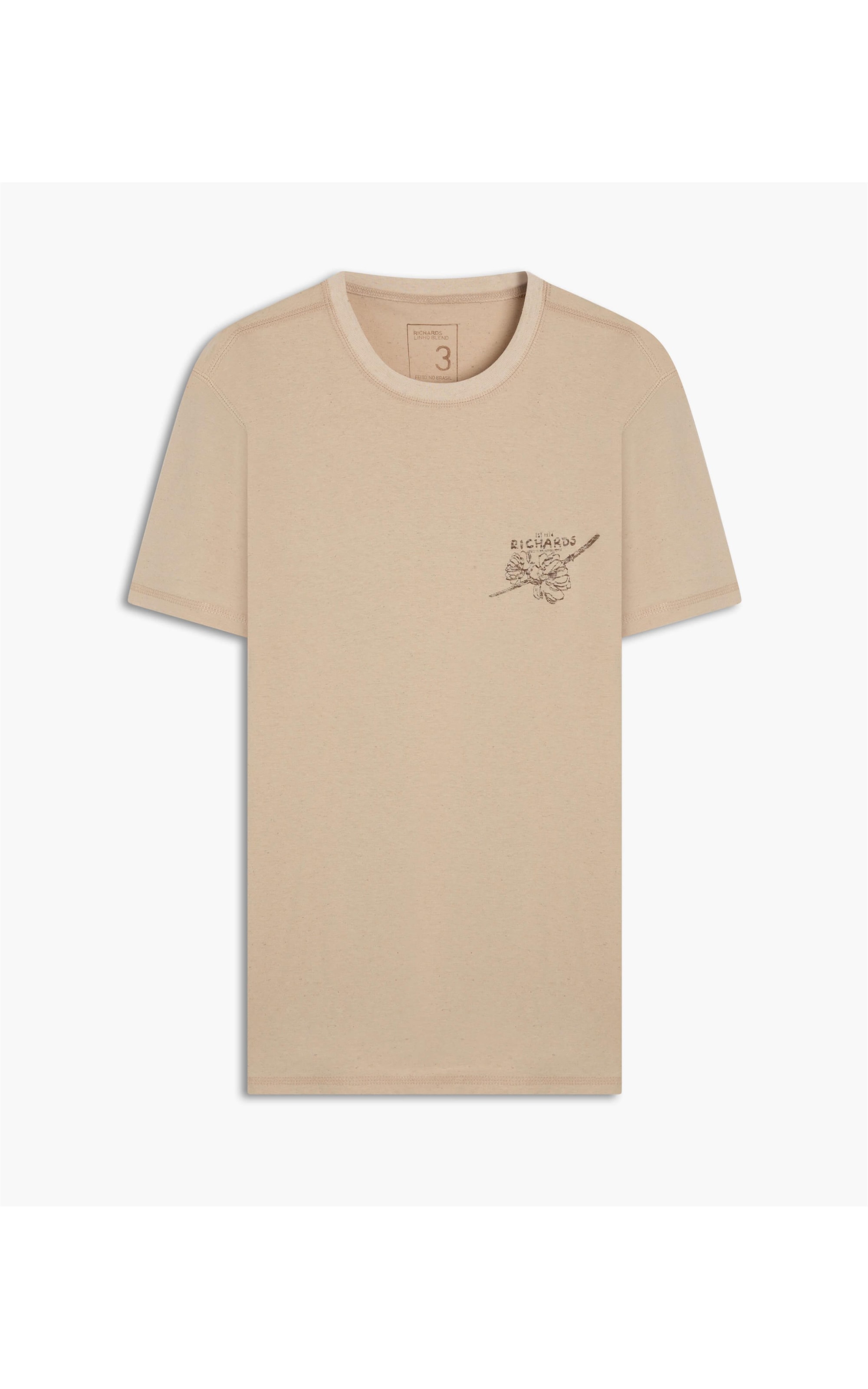T-Shirt Linho  Sword Flowers Peito Caqui