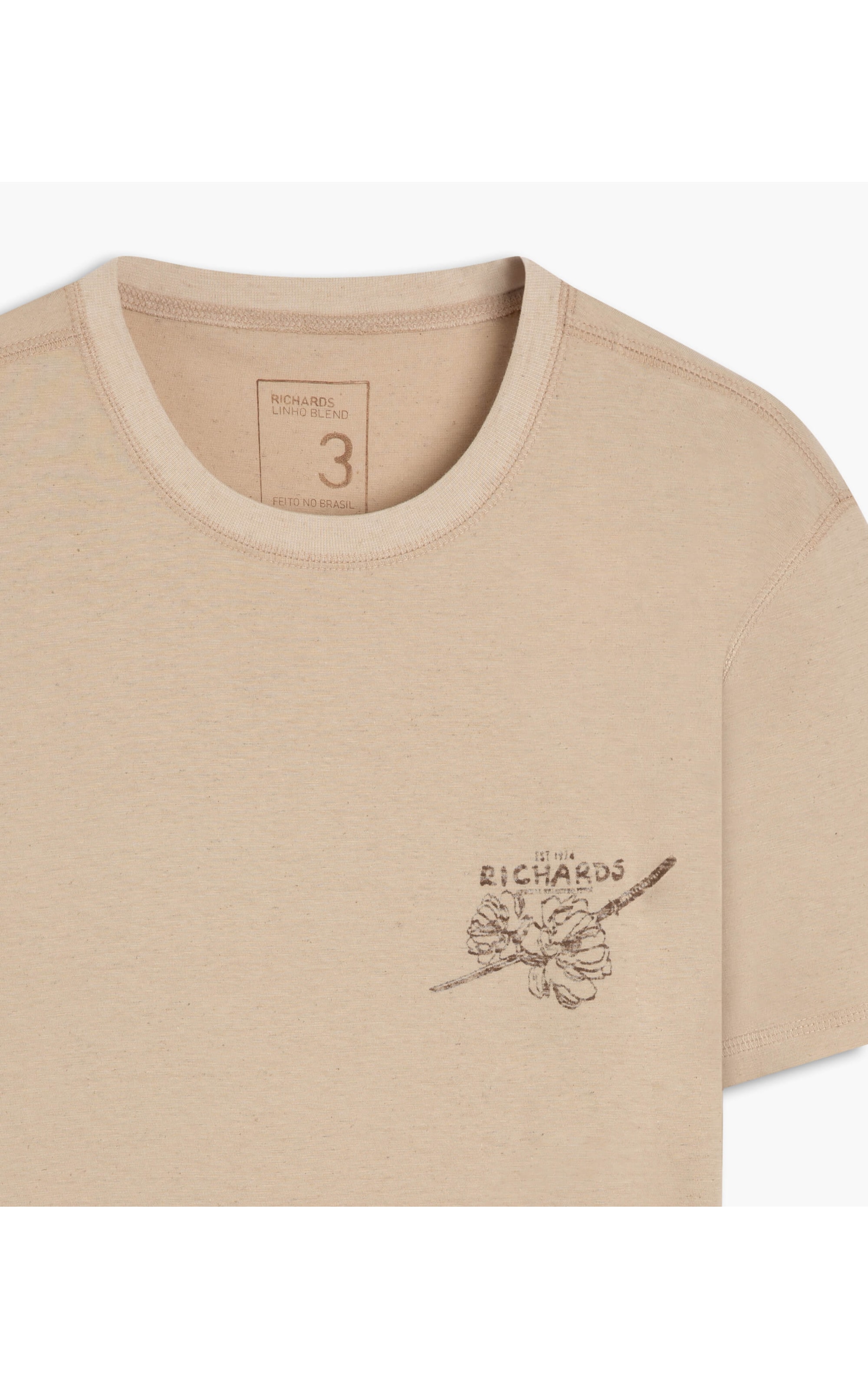 T-Shirt Linho  Sword Flowers Peito Caqui