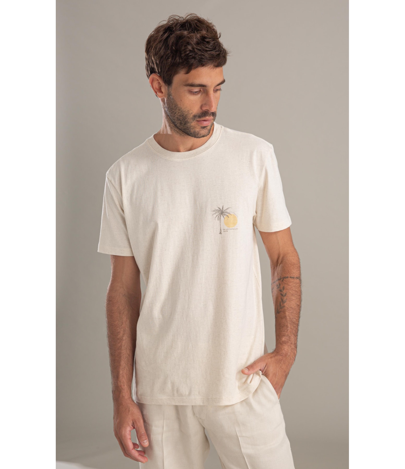 T-Shirt Make You Smile Linho Mc Bf Natural