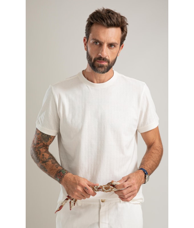 T-Shirt Malha Cutting Bf Off White