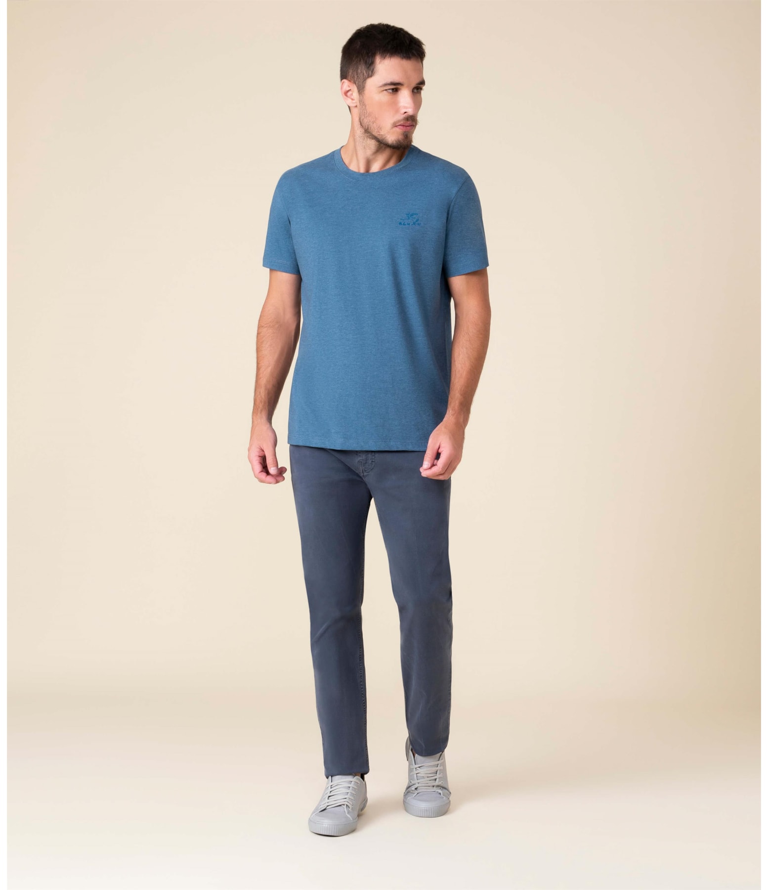 T-Shirt Mescla Basic Assinatura Azul Mescla