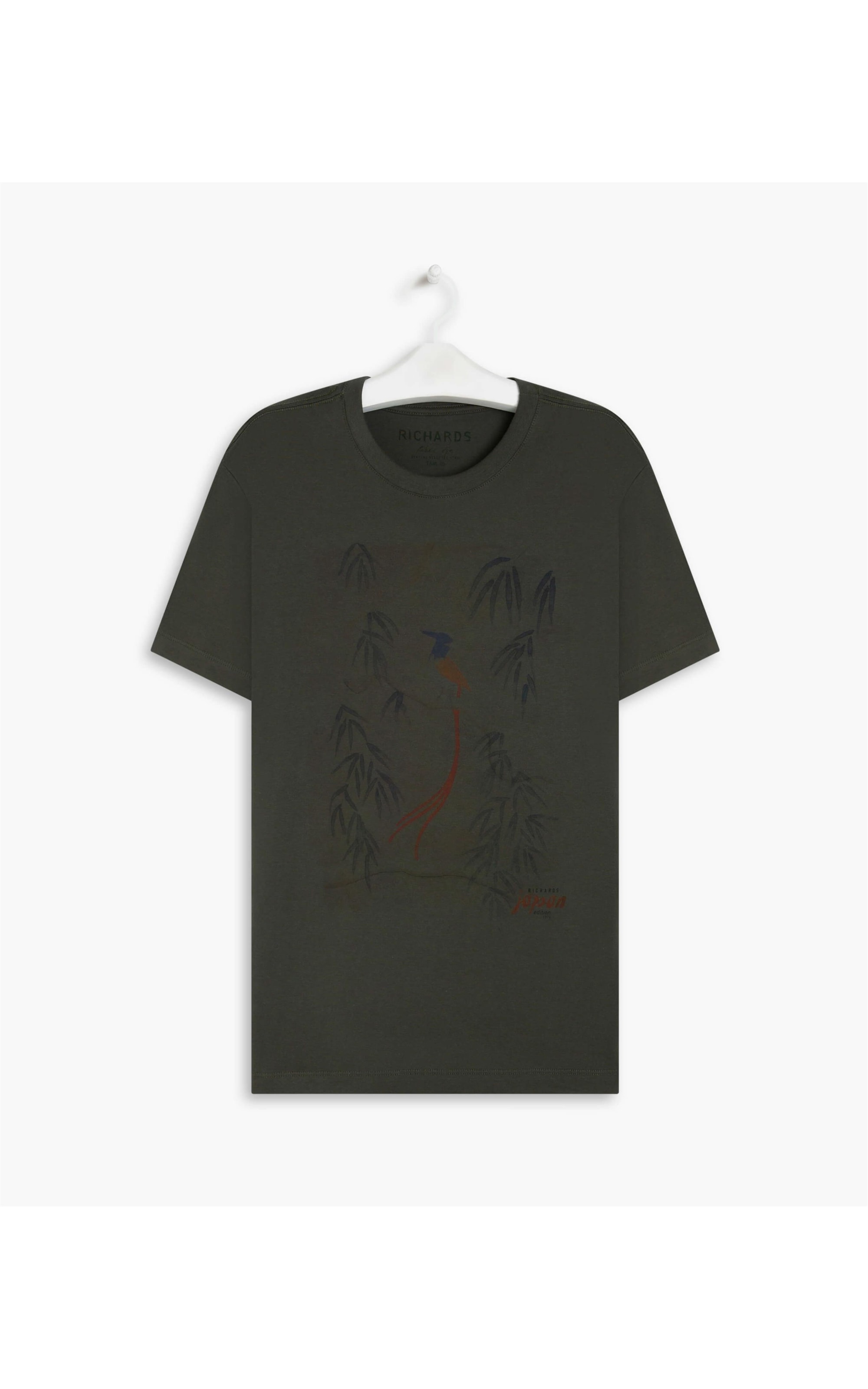 T-Shirt Mm Aquarela Passaro Verde Militar