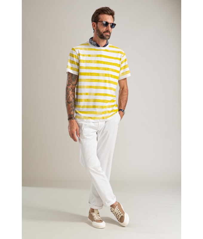 T-Shirt Mm Gd Listrada New Bf Mostarda
