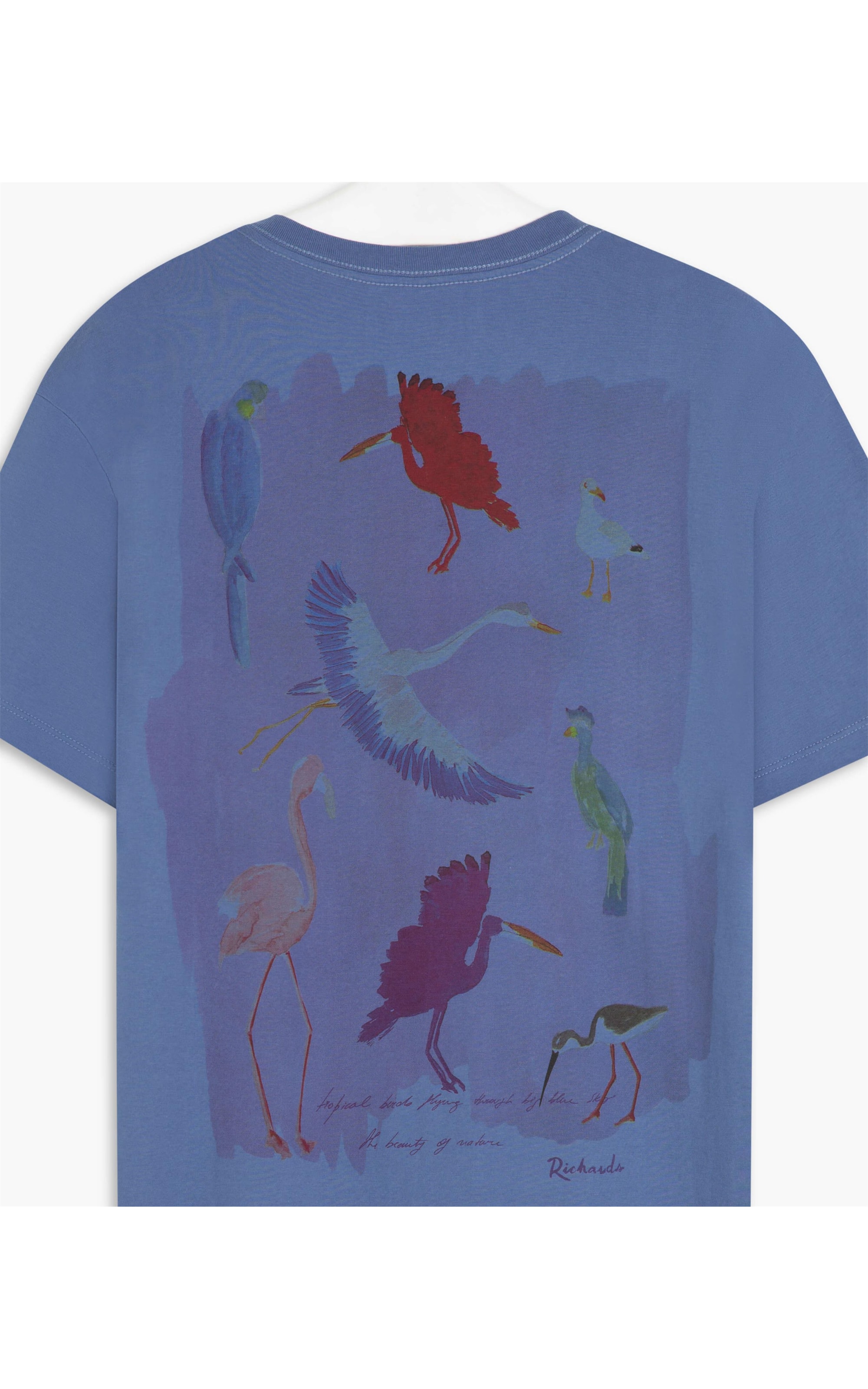 T-Shirt Mm Heron And Birds Azul Medio