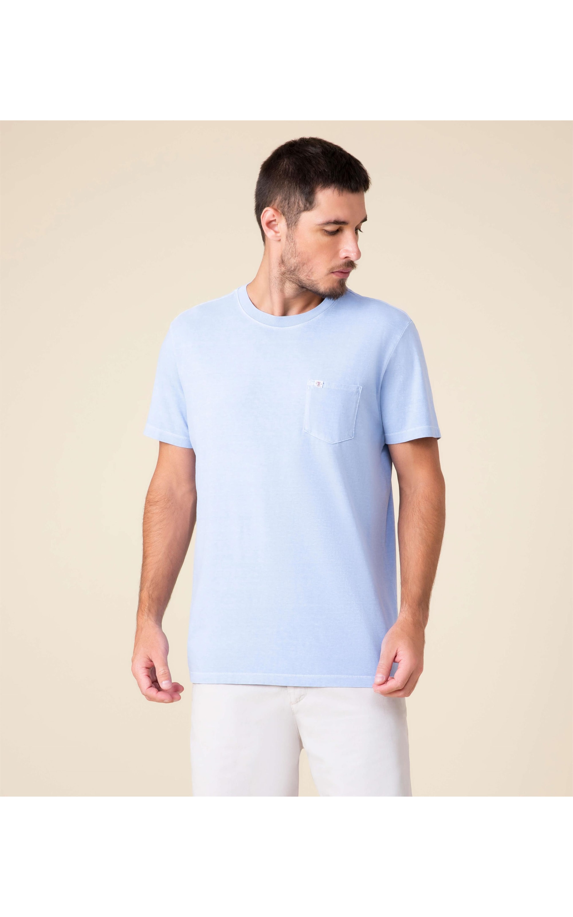 T-Shirt Mm Stone Lisa Com Bolso Azul Claro