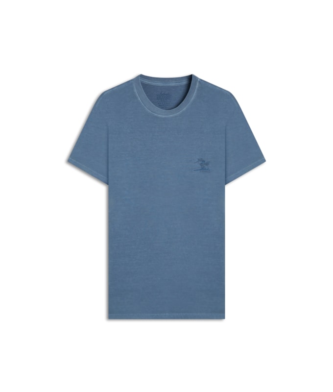 T-Shirt Mm Washed Aloha Peito Bf Azul Medio