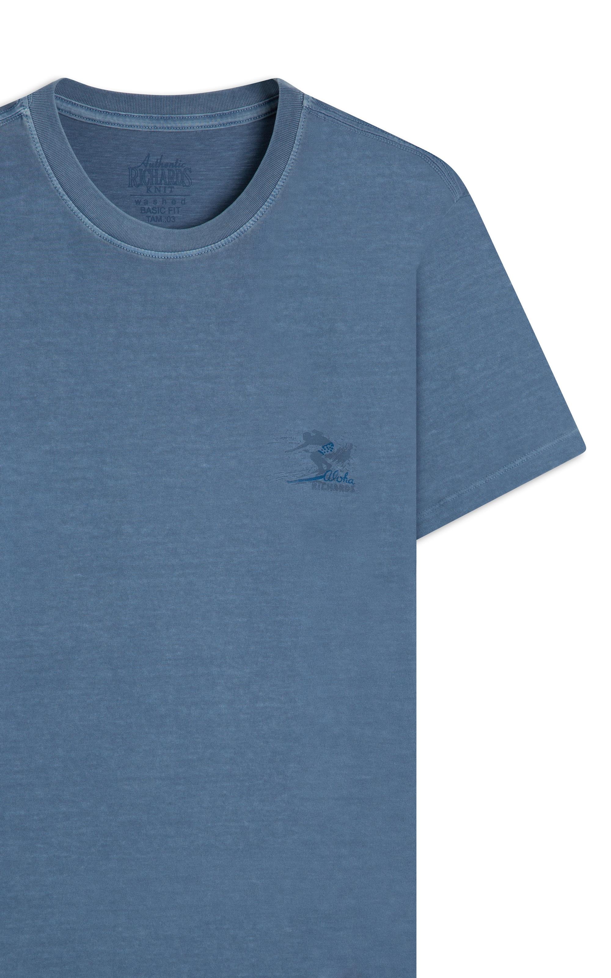 T-Shirt Mm Washed Aloha Peito Bf Azul Medio