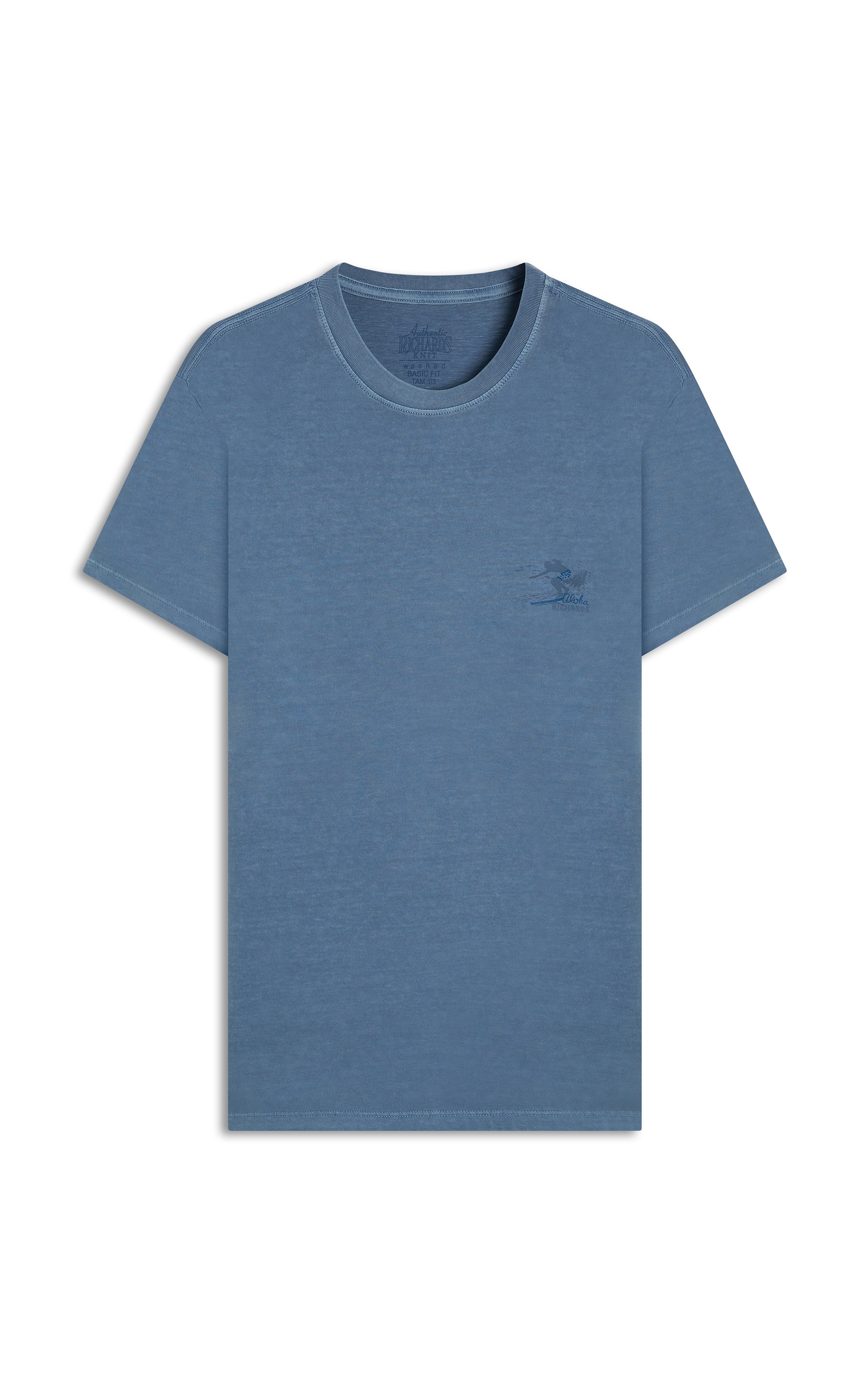 T-Shirt Mm Washed Aloha Peito Bf Azul Medio