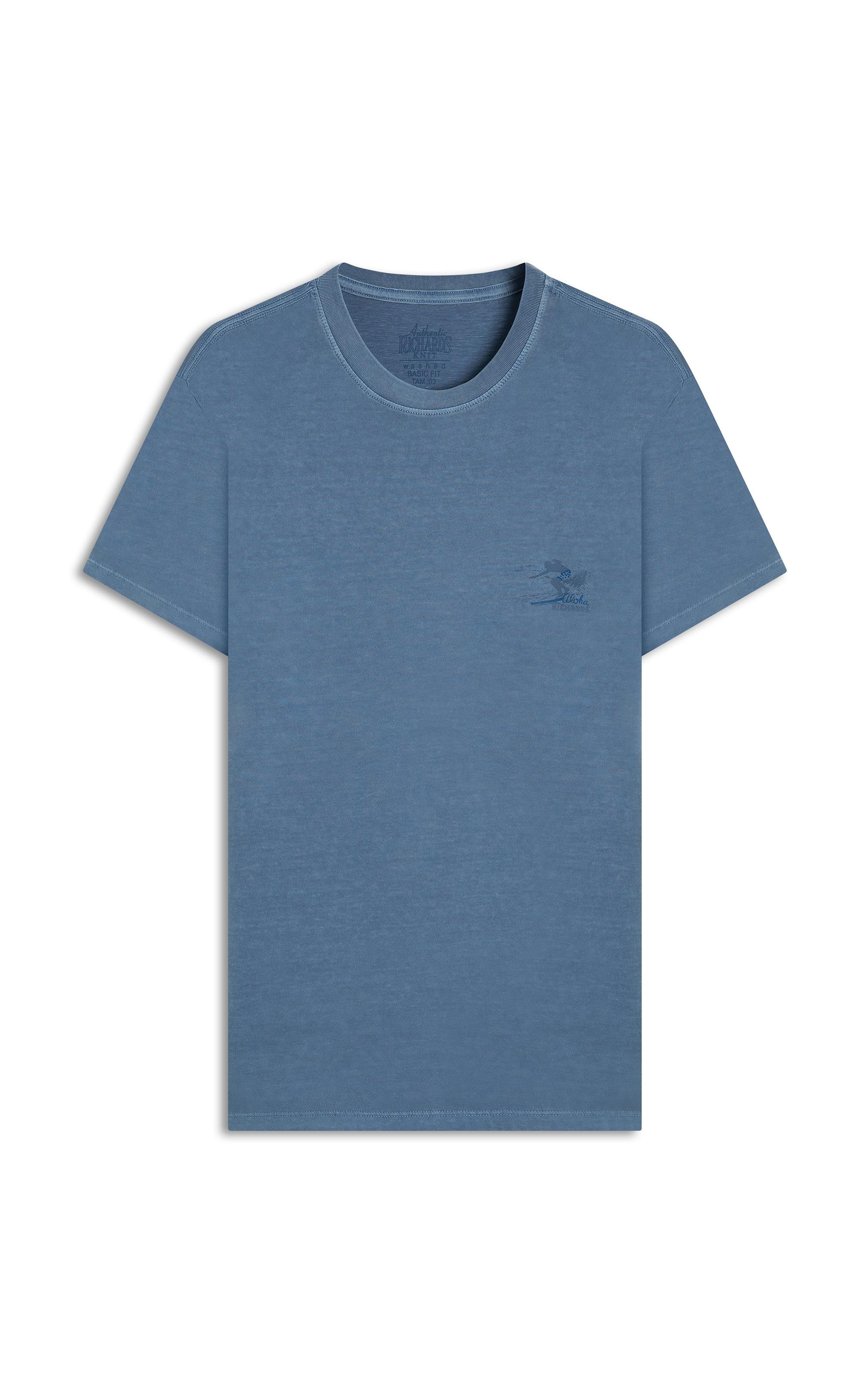 T-Shirt Mm Washed Aloha Peito Bf Azul Medio