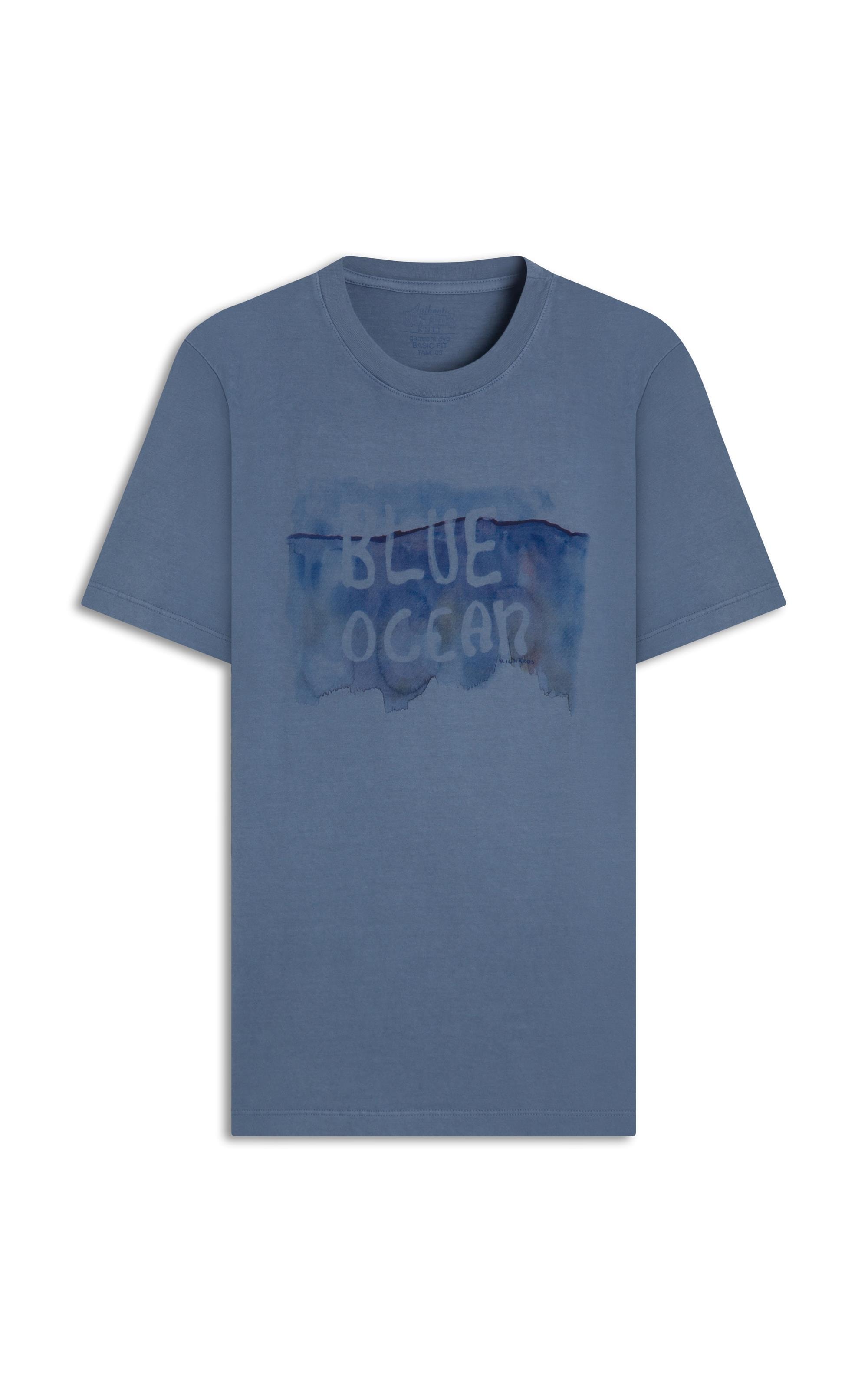 T-Shirt Mm Washed Aloha Peito Bf Azul Medio