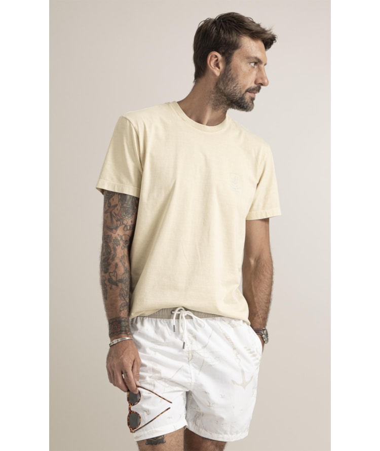 T-Shirt Mm Washed Brasao Nautique Peito Amarelo