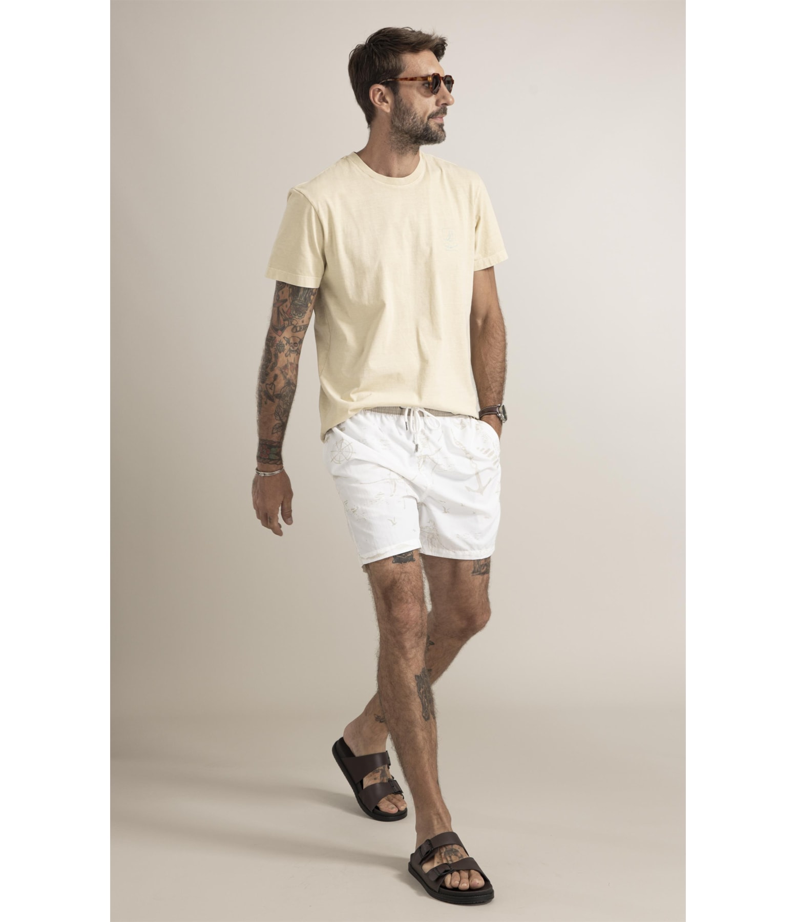 T-Shirt Mm Washed Brasao Nautique Peito Amarelo