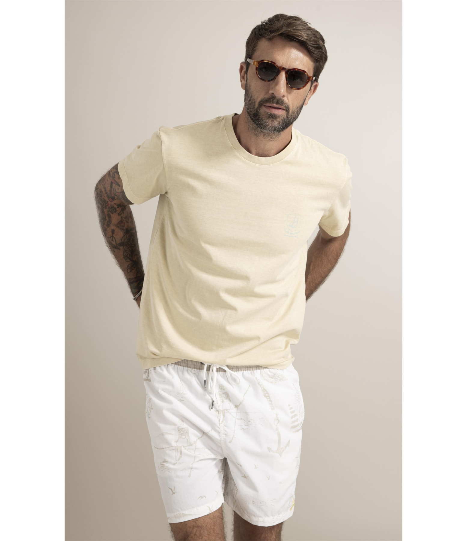 T-Shirt Mm Washed Brasao Nautique Peito Amarelo