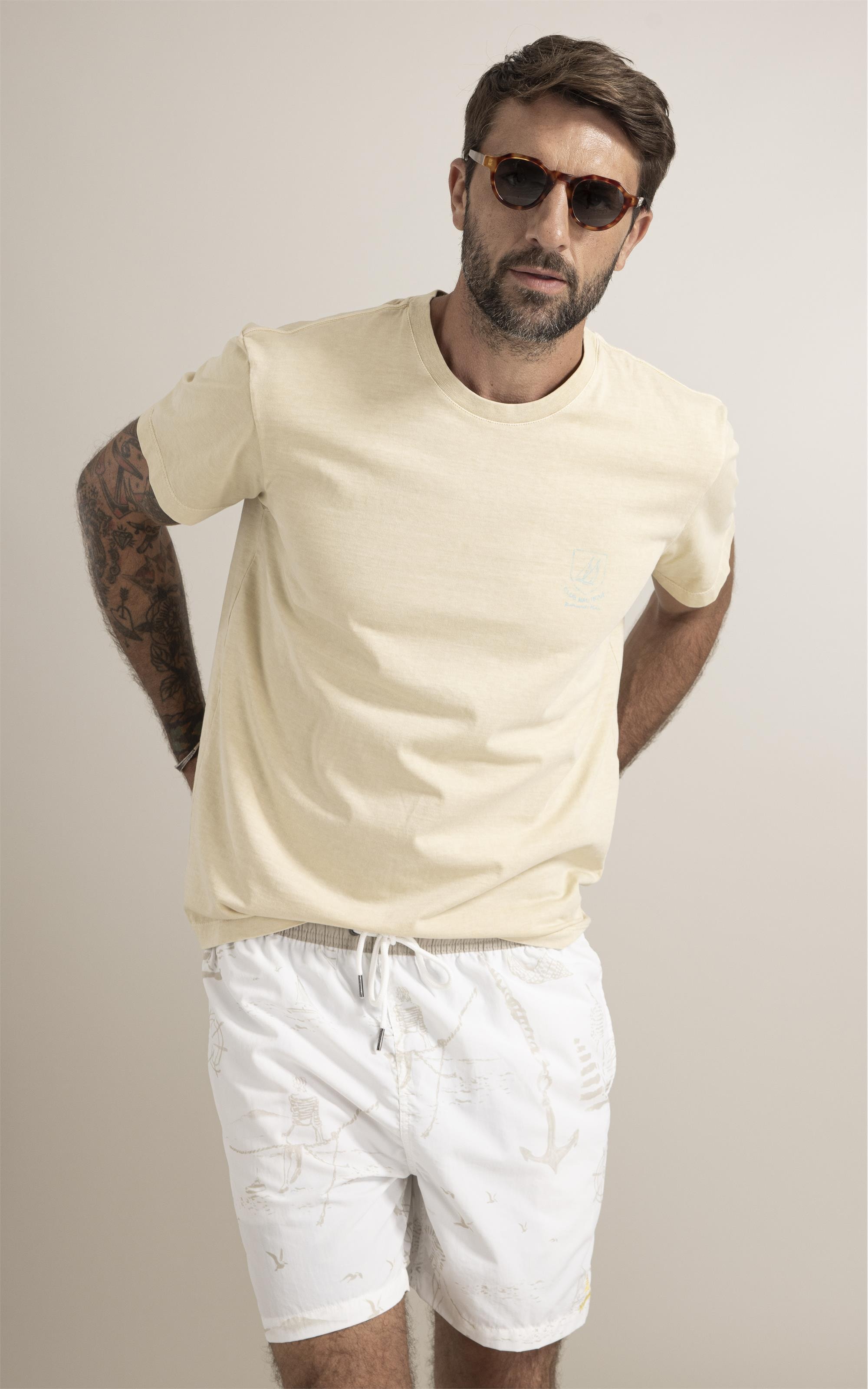 T-Shirt Mm Washed Brasao Nautique Peito Amarelo