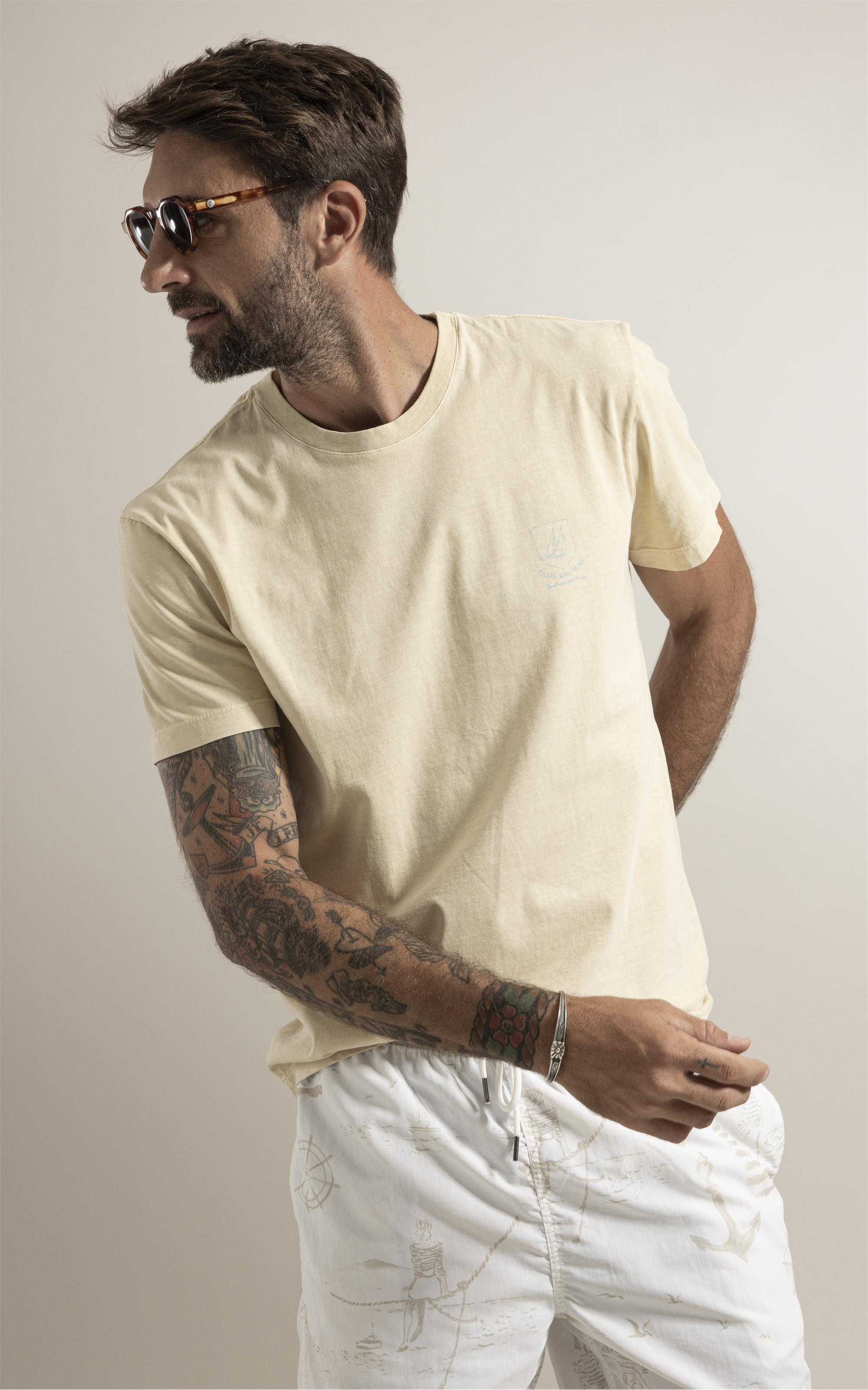 T-Shirt Mm Washed Brasao Nautique Peito Amarelo