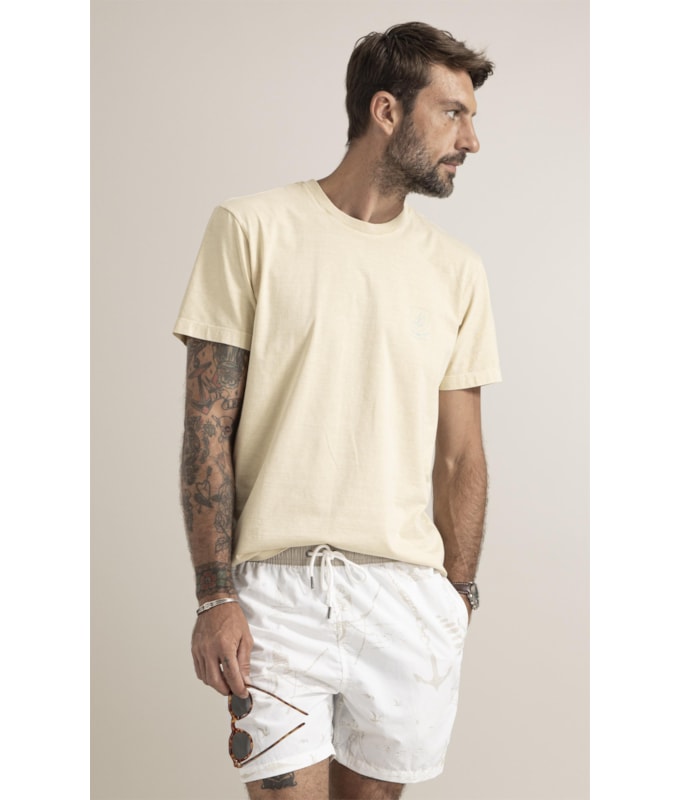 T-Shirt Mm Washed Brasao Nautique Peito Amarelo