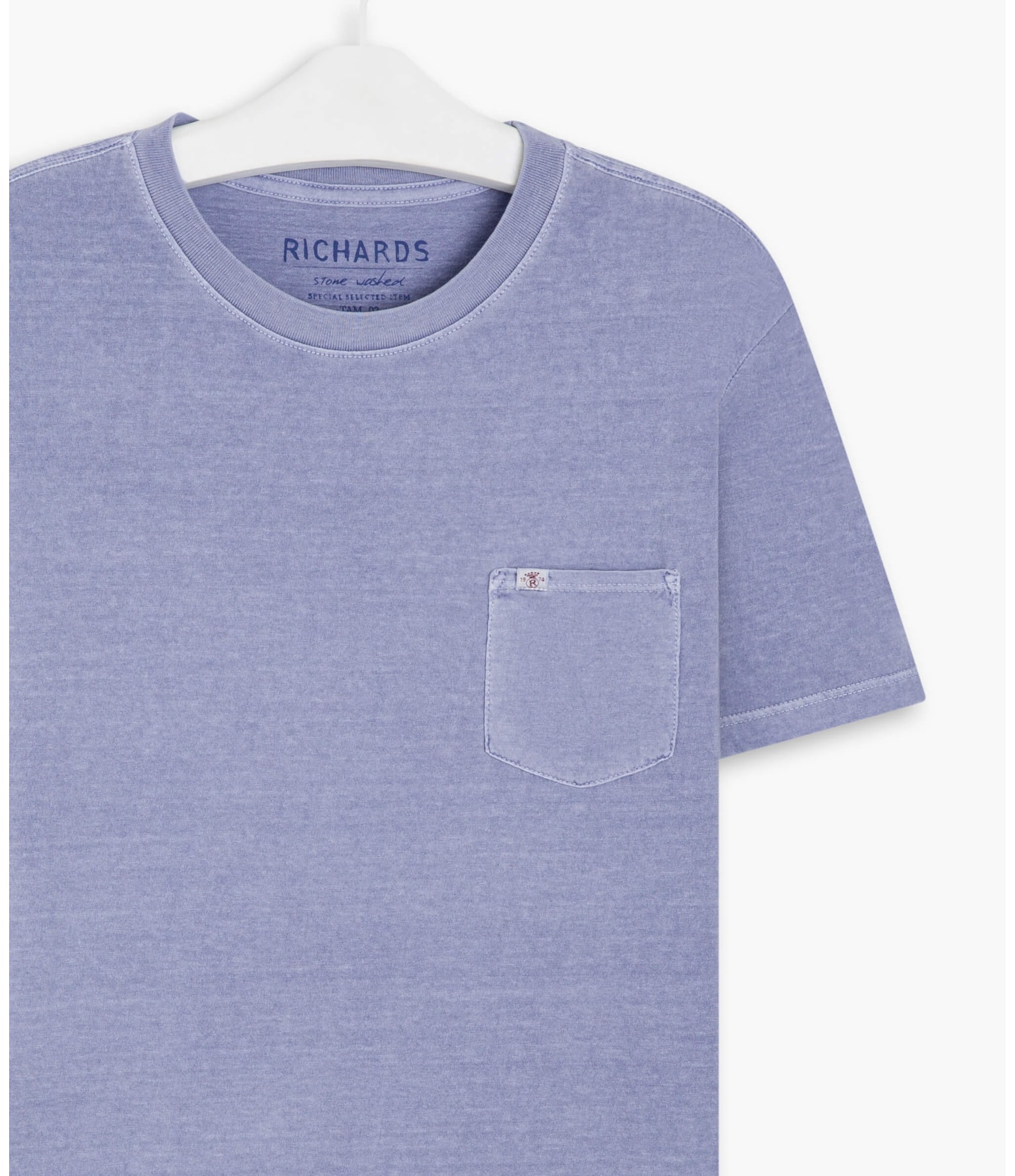 T-Shirt Mm Washed Com Bolso Azul Pervante