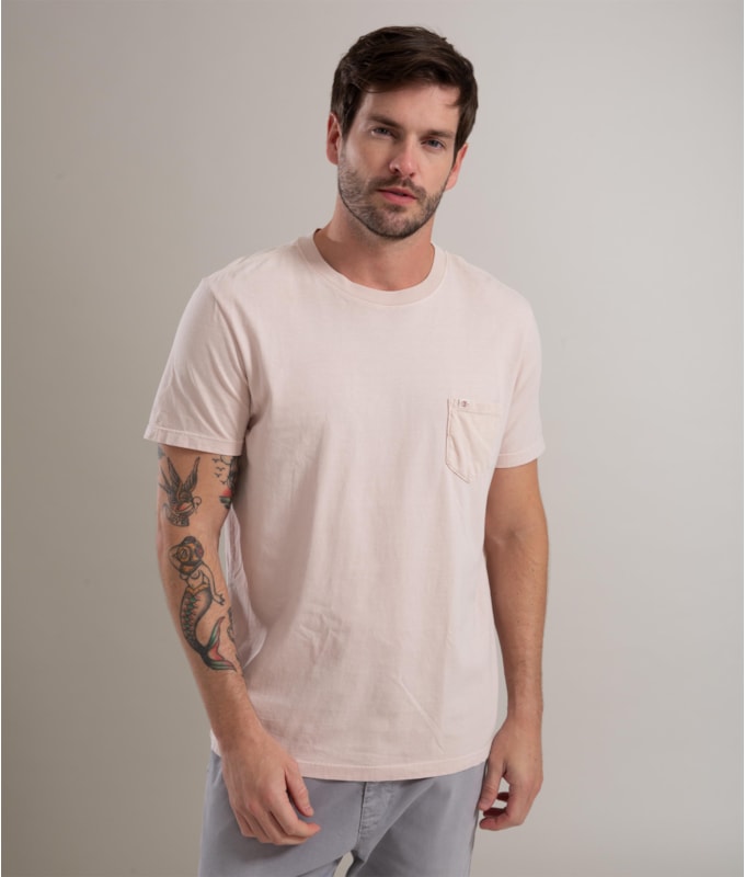 T-Shirt Mm Washed Com Bolso Rosa