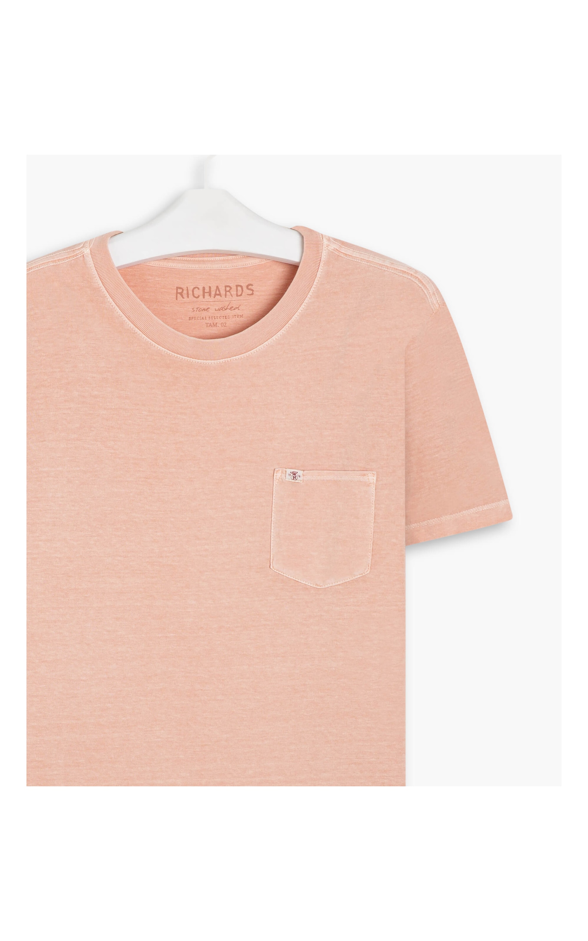 T-Shirt Mm Washed Com Bolso Salmao
