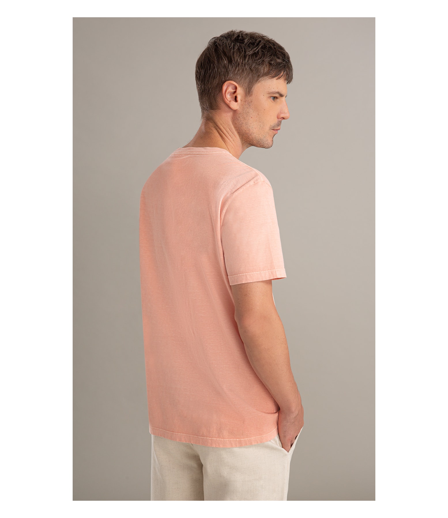 T-Shirt Mm Washed Com Bolso Salmao
