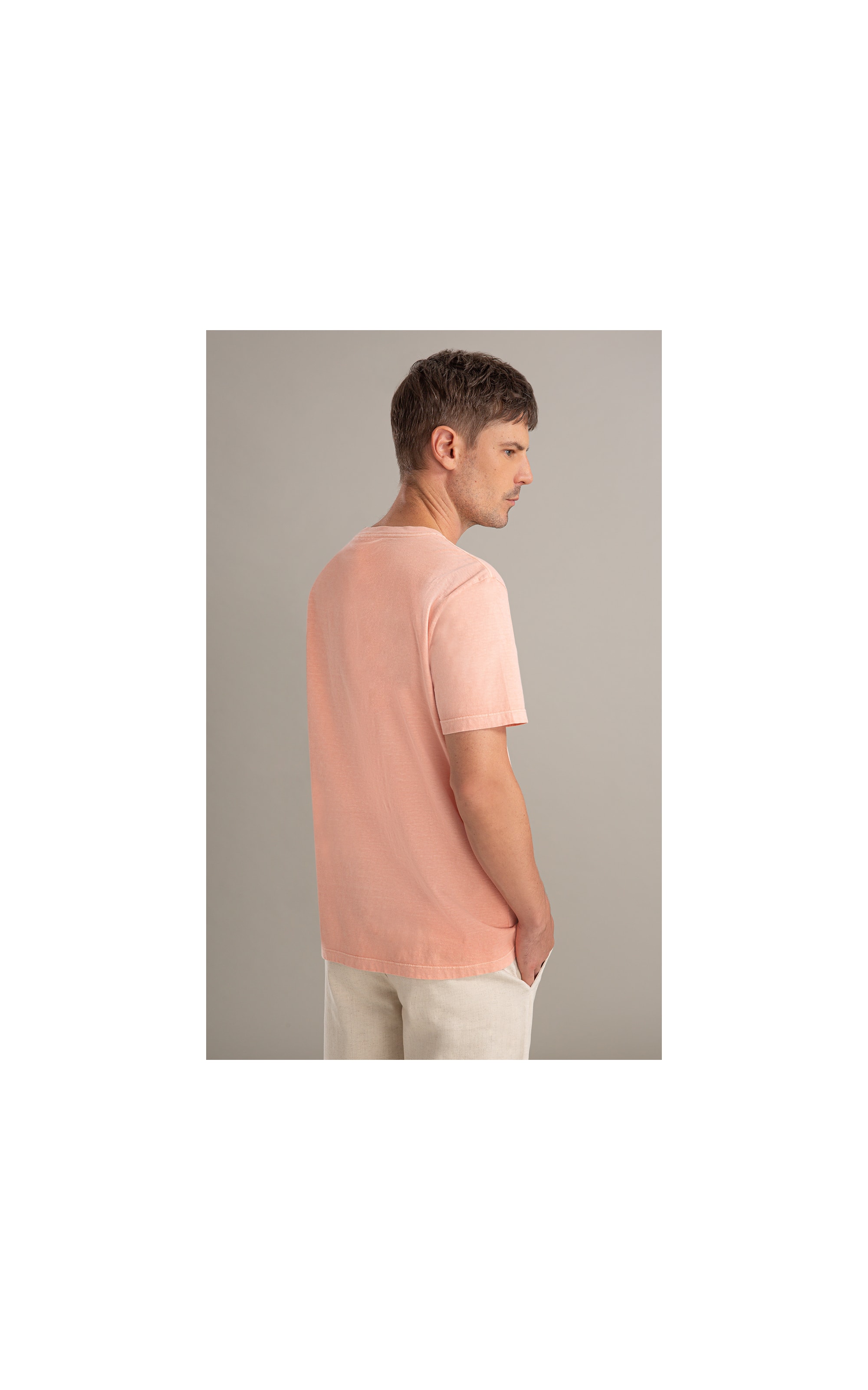 T-Shirt Mm Washed Com Bolso Salmao