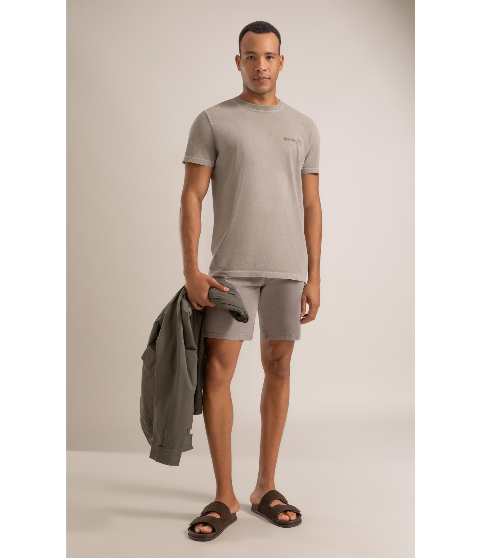 T-Shirt Mm Washed Cortina Peito Castor