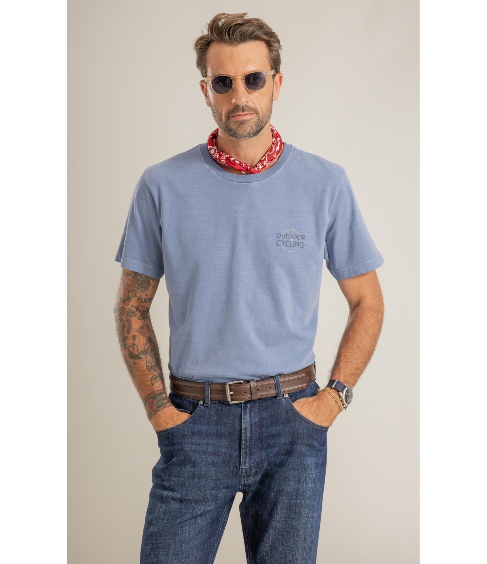 T-Shirt Mm Washed Cycling Peito Azul Pervante
