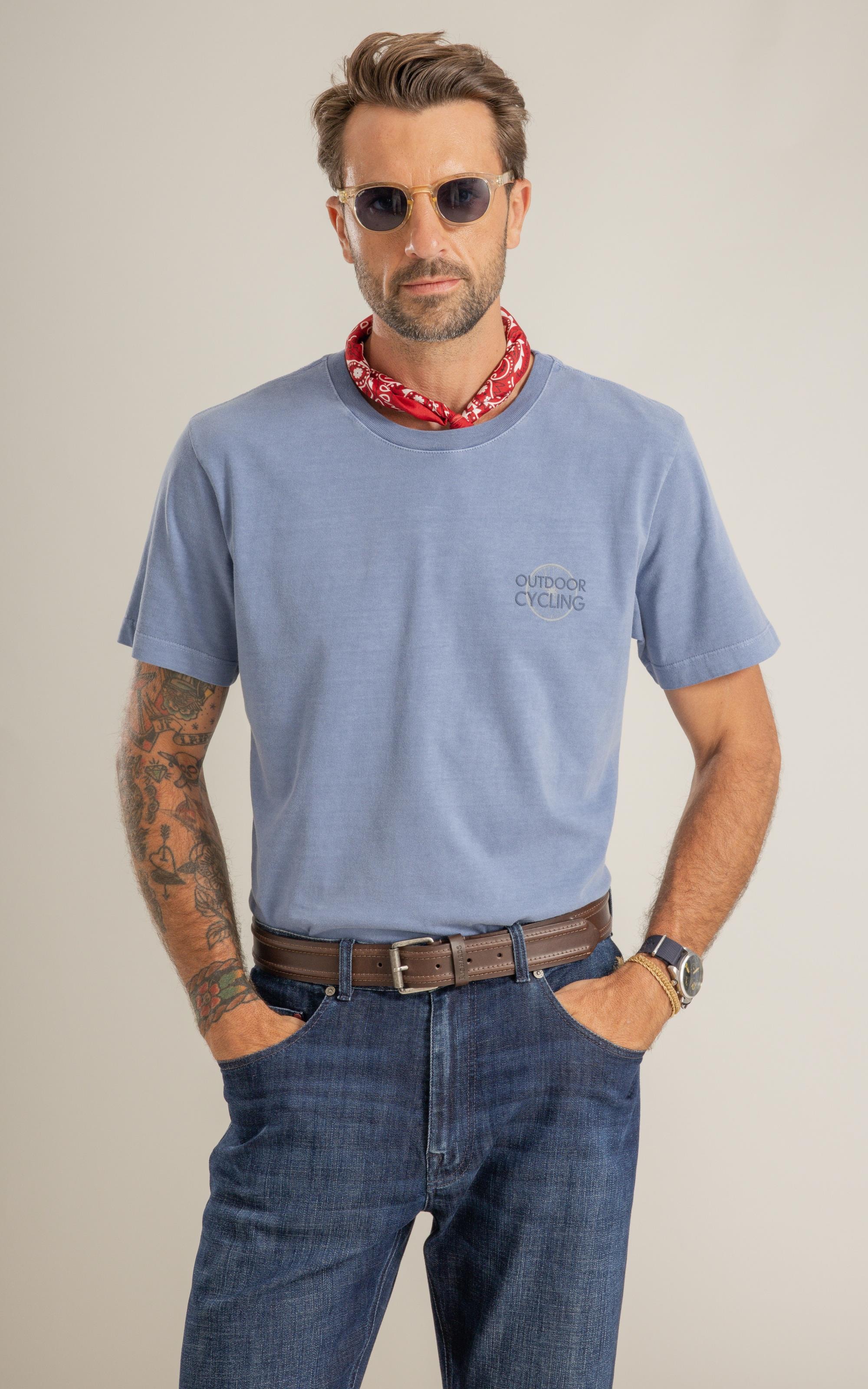 T-Shirt Mm Washed Cycling Peito Azul Pervante