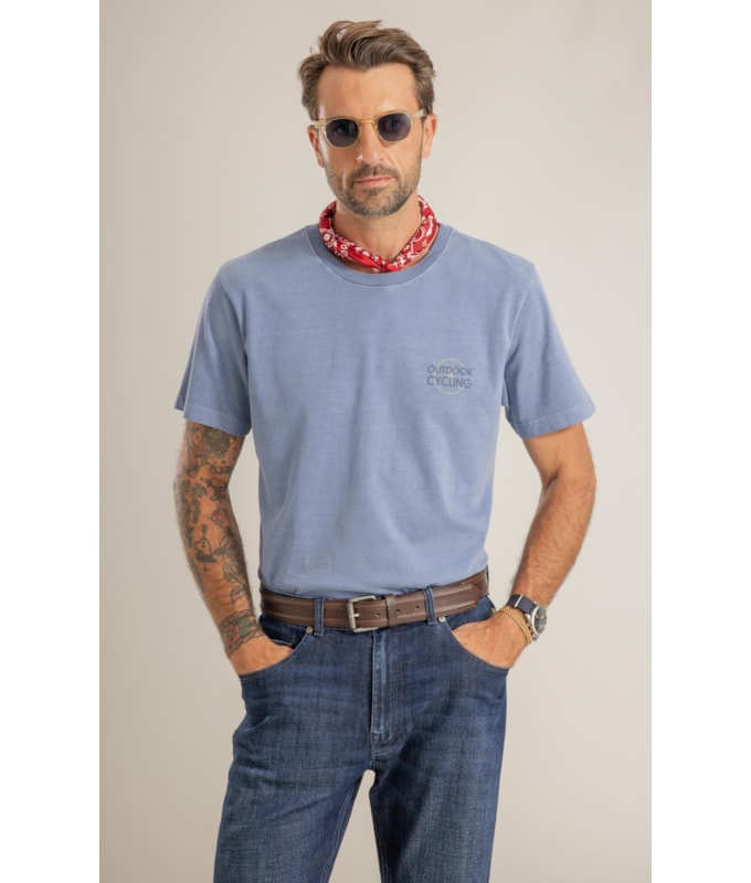 T-Shirt Mm Washed Cycling Peito Azul Pervante