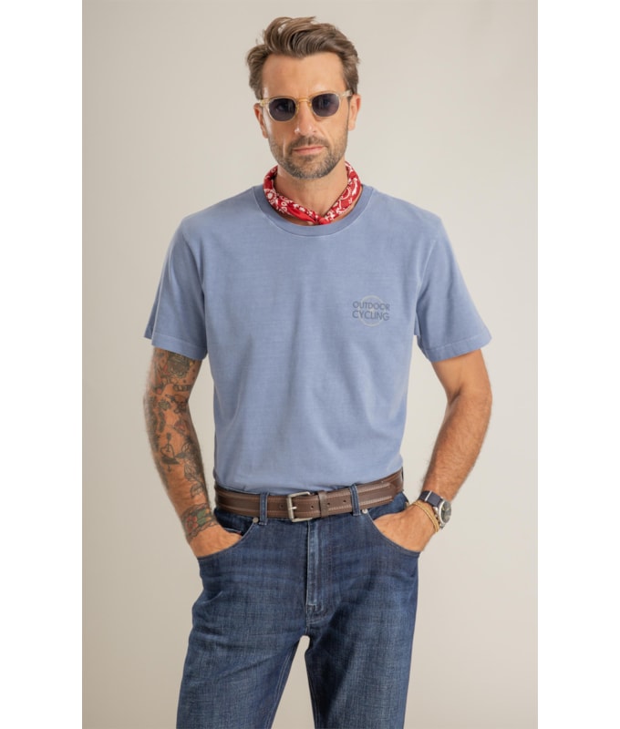 T-Shirt Mm Washed Cycling Peito Azul Pervante