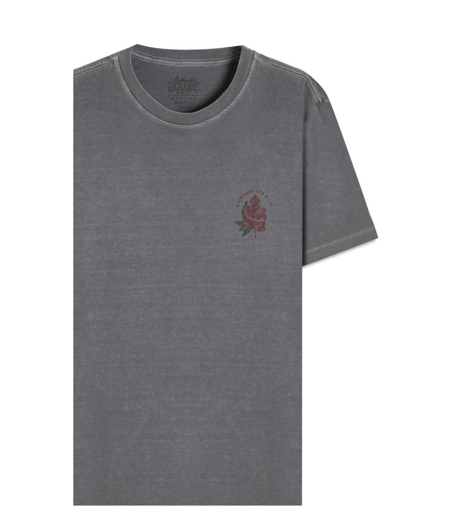 T-Shirt Mm Washed Fiore Peito Grafite