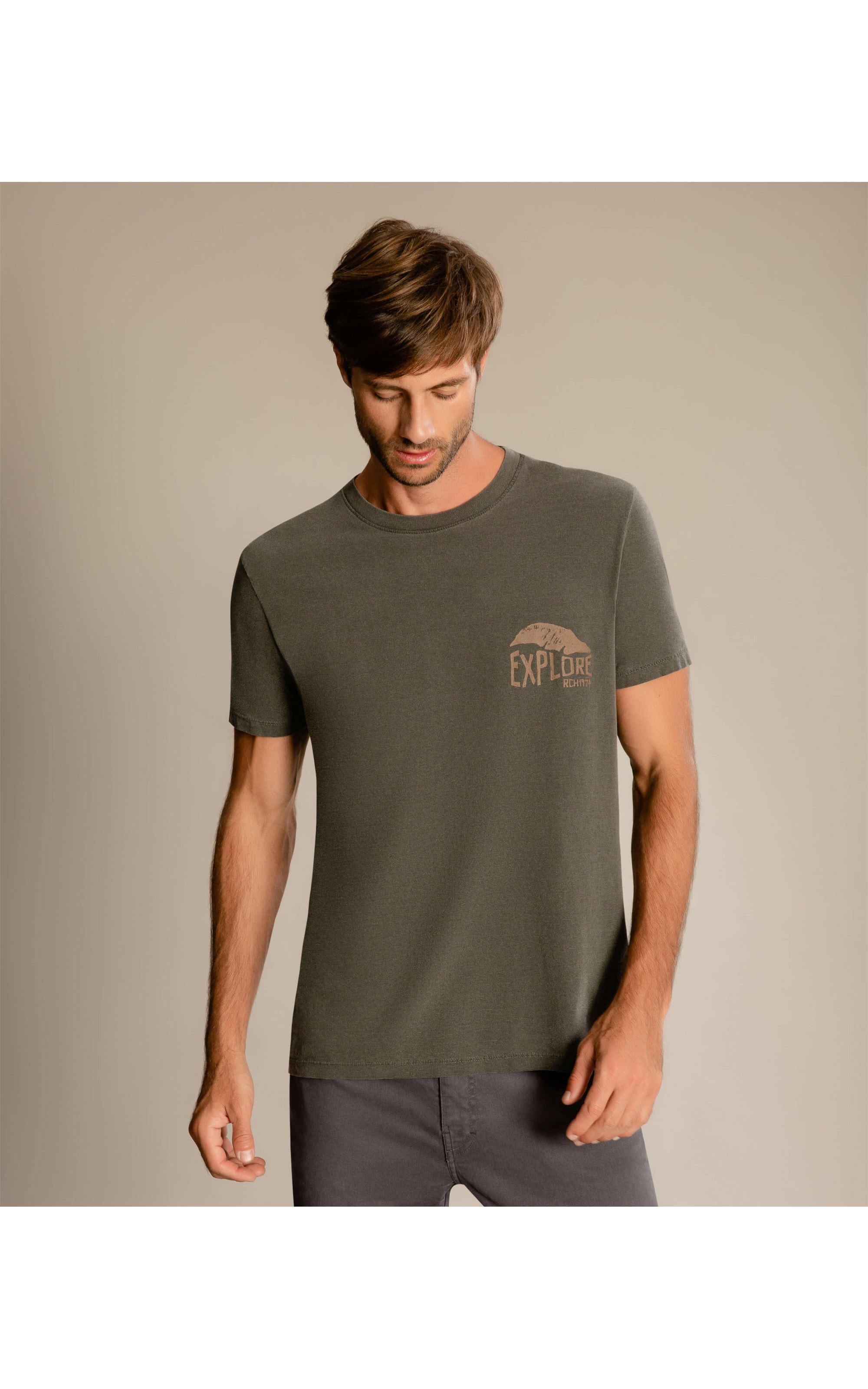 T-Shirt Mm Washed Folhagens Costas Grafite