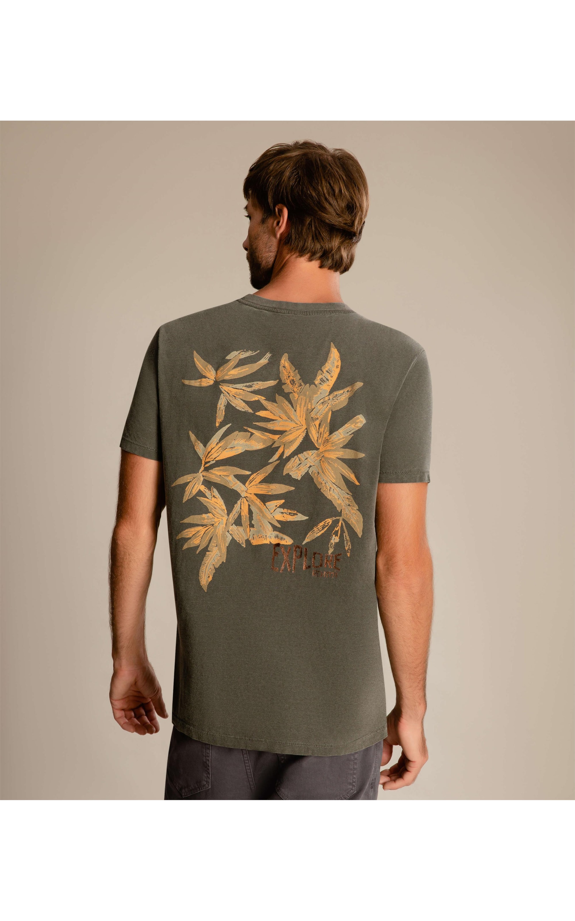 T-Shirt Mm Washed Folhagens Costas Grafite