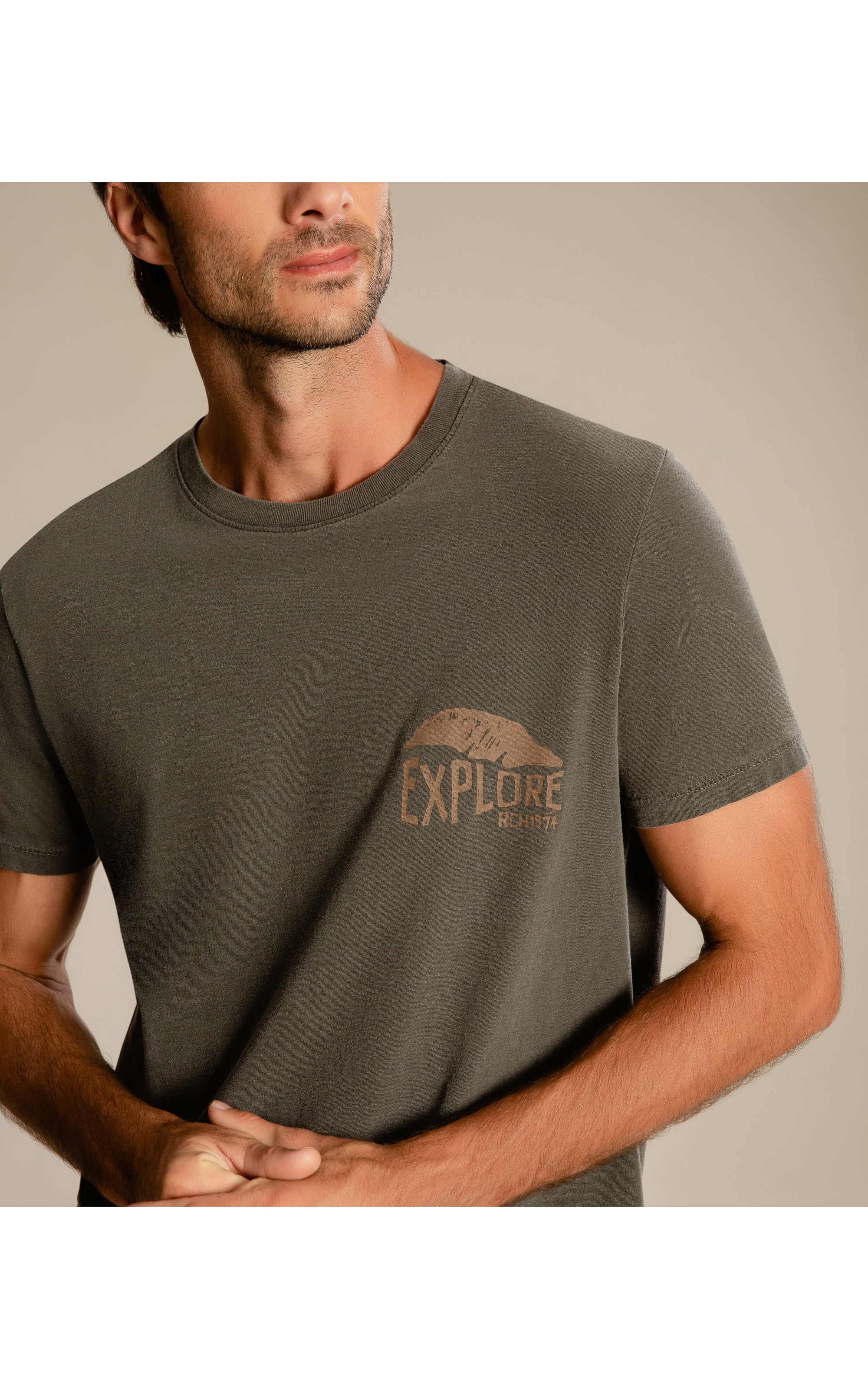 T-Shirt Mm Washed Folhagens Costas Grafite