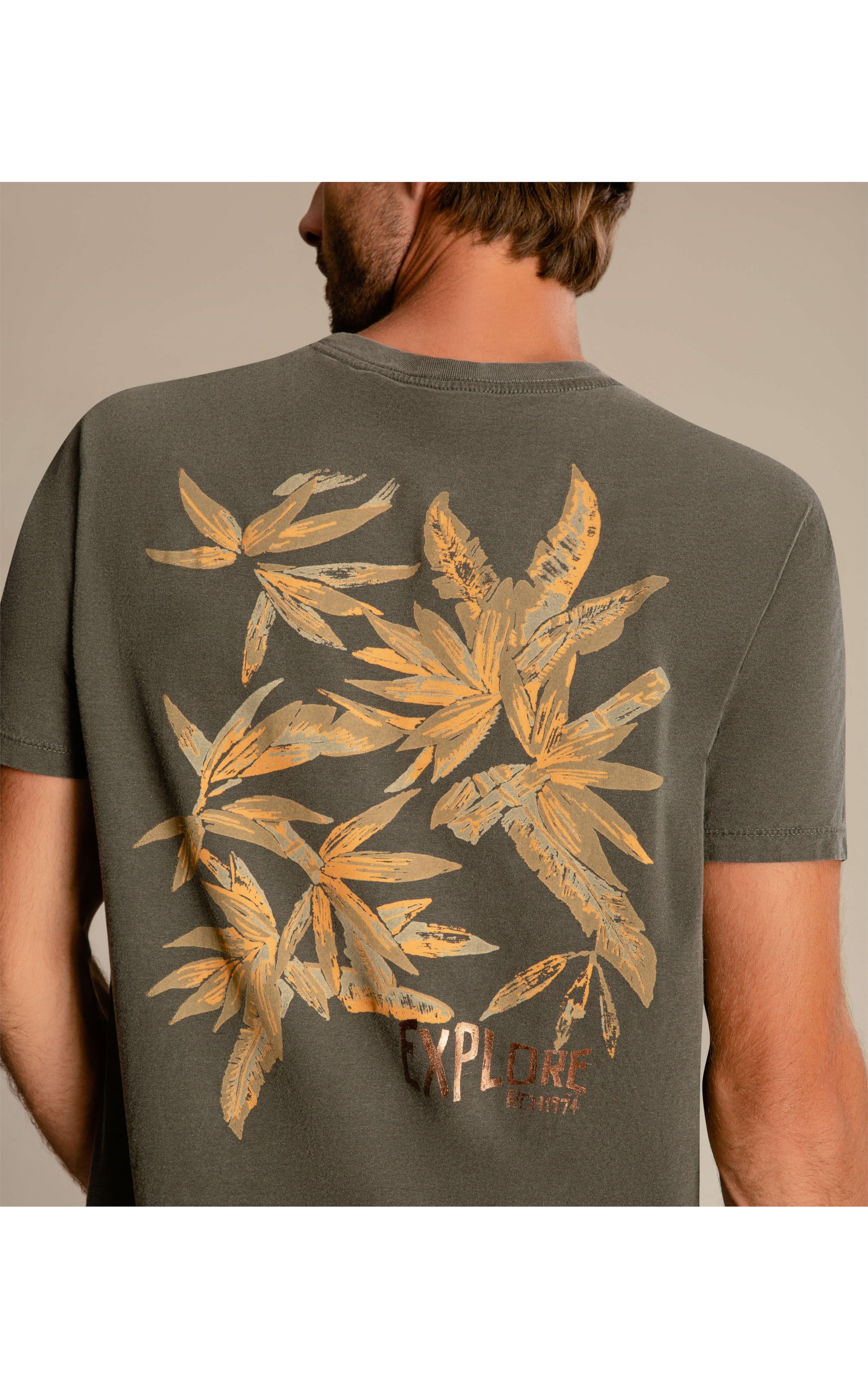 T-Shirt Mm Washed Folhagens Costas Grafite