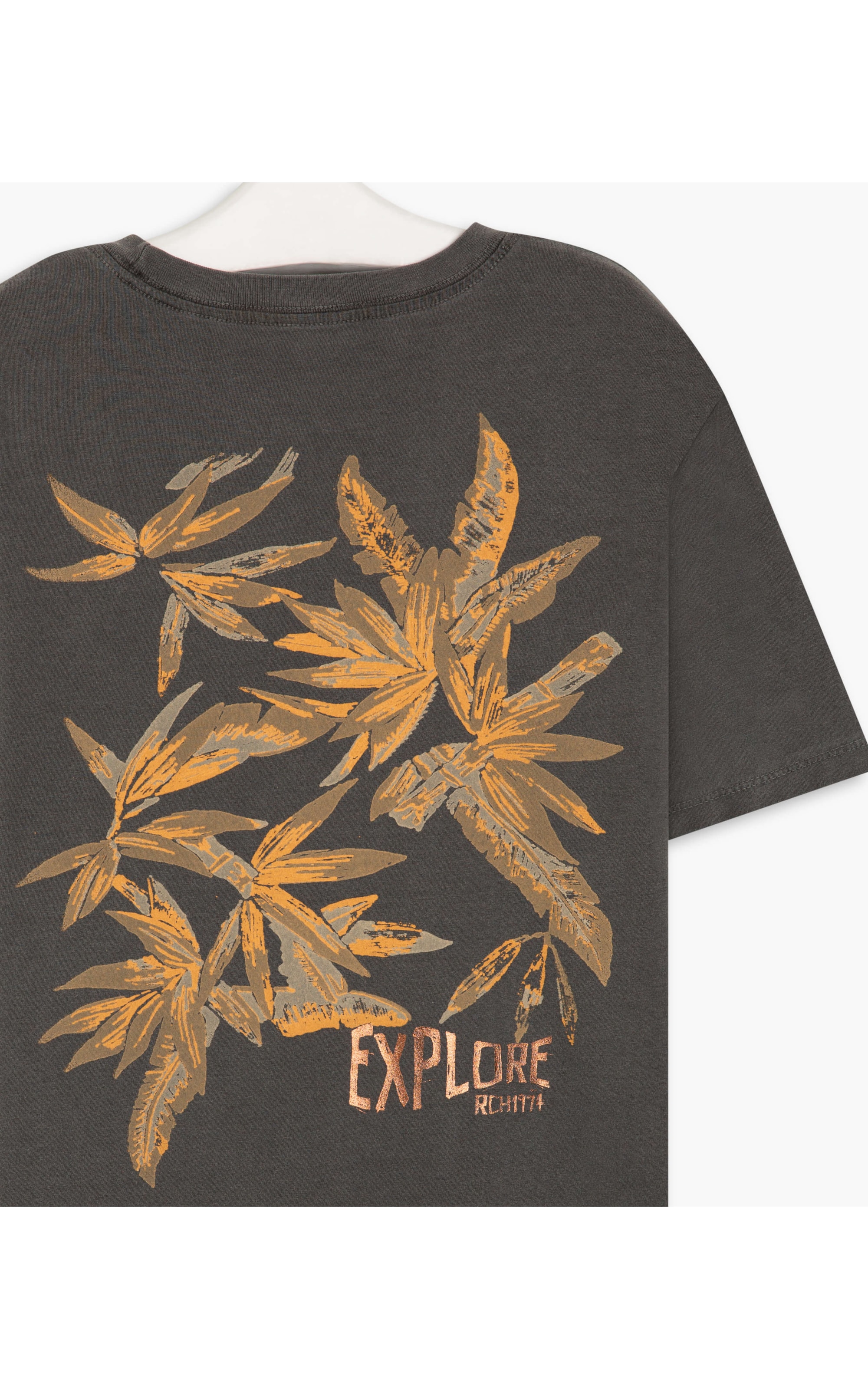 T-Shirt Mm Washed Folhagens Costas Grafite