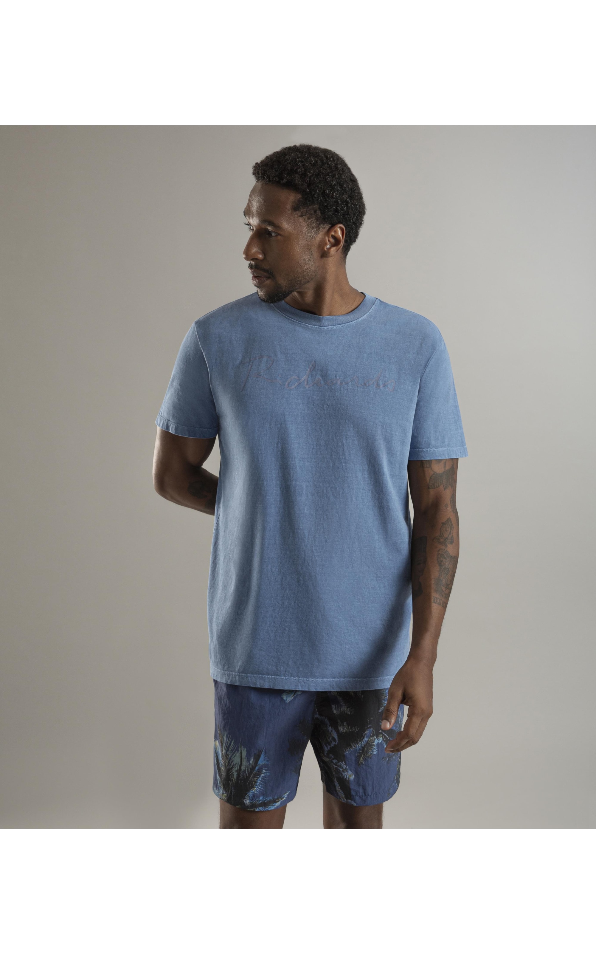 T-Shirt Mm Washed Manuscrito Azul Bic