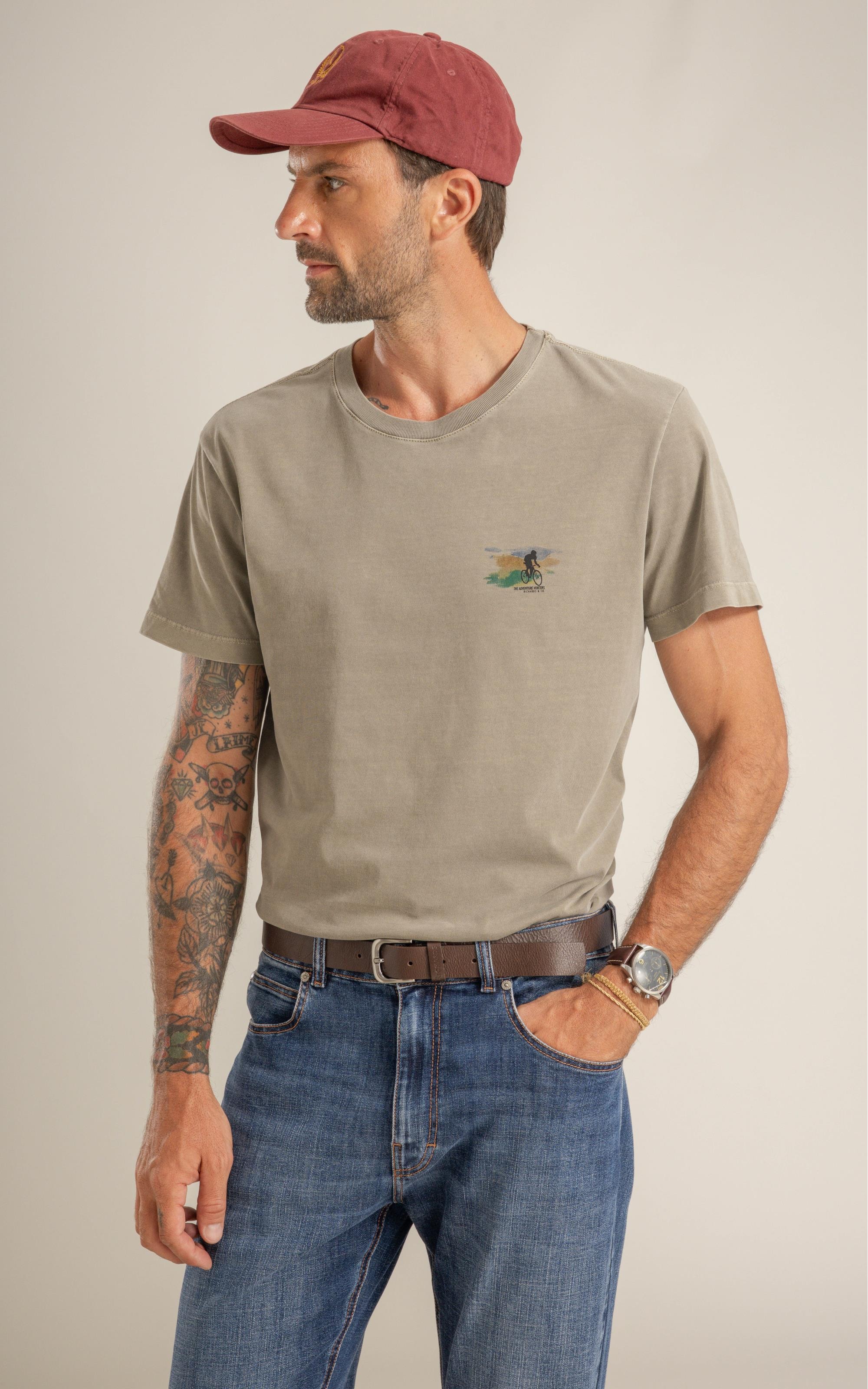 T-Shirt Mm Washed Mountain Bike Peito Castor