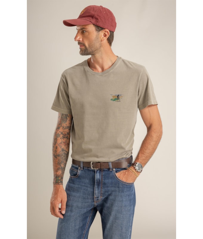 T-Shirt Mm Washed Mountain Bike Peito Castor