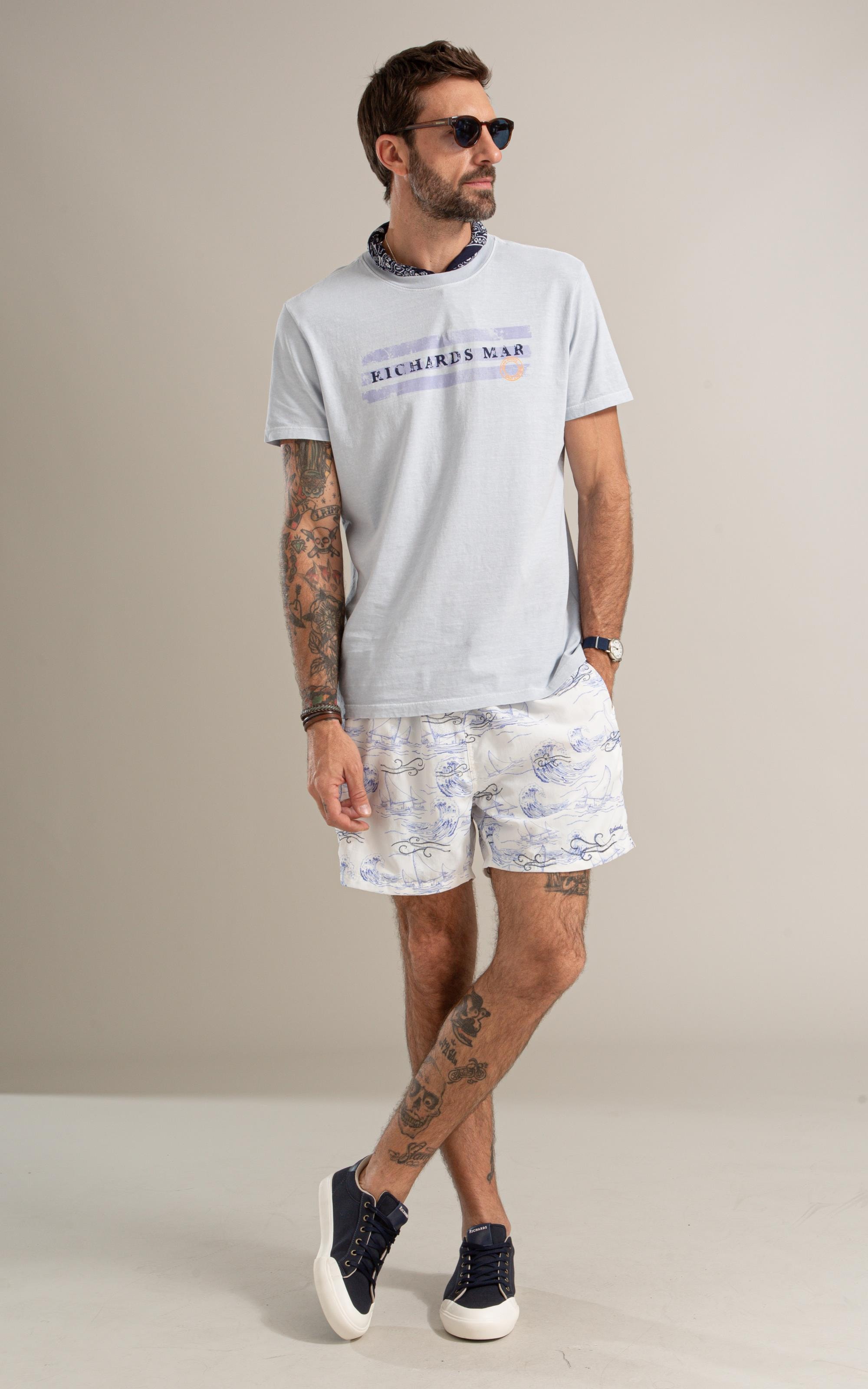 T-Shirt Mm Washed Richards Mar Bf Azul Claro
