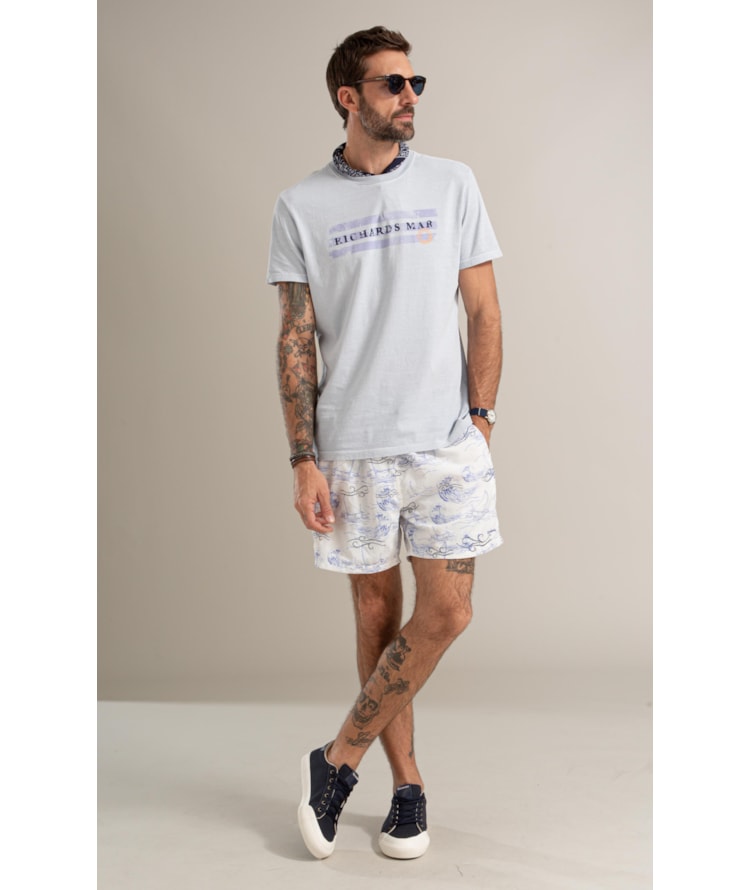 T-Shirt Mm Washed Richards Mar Bf Azul Claro