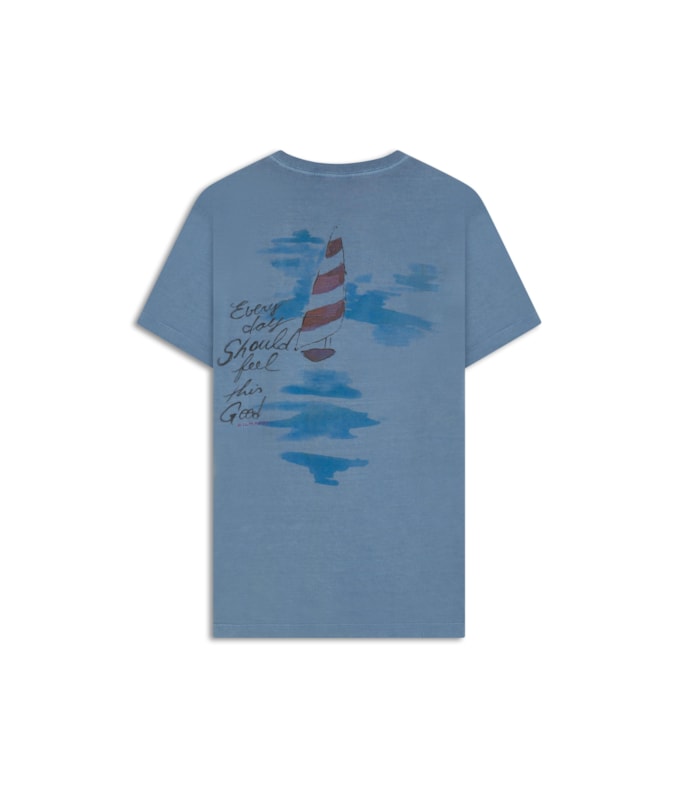 T-Shirt Mm Washed Veleiro Costas Bf Azul Medio