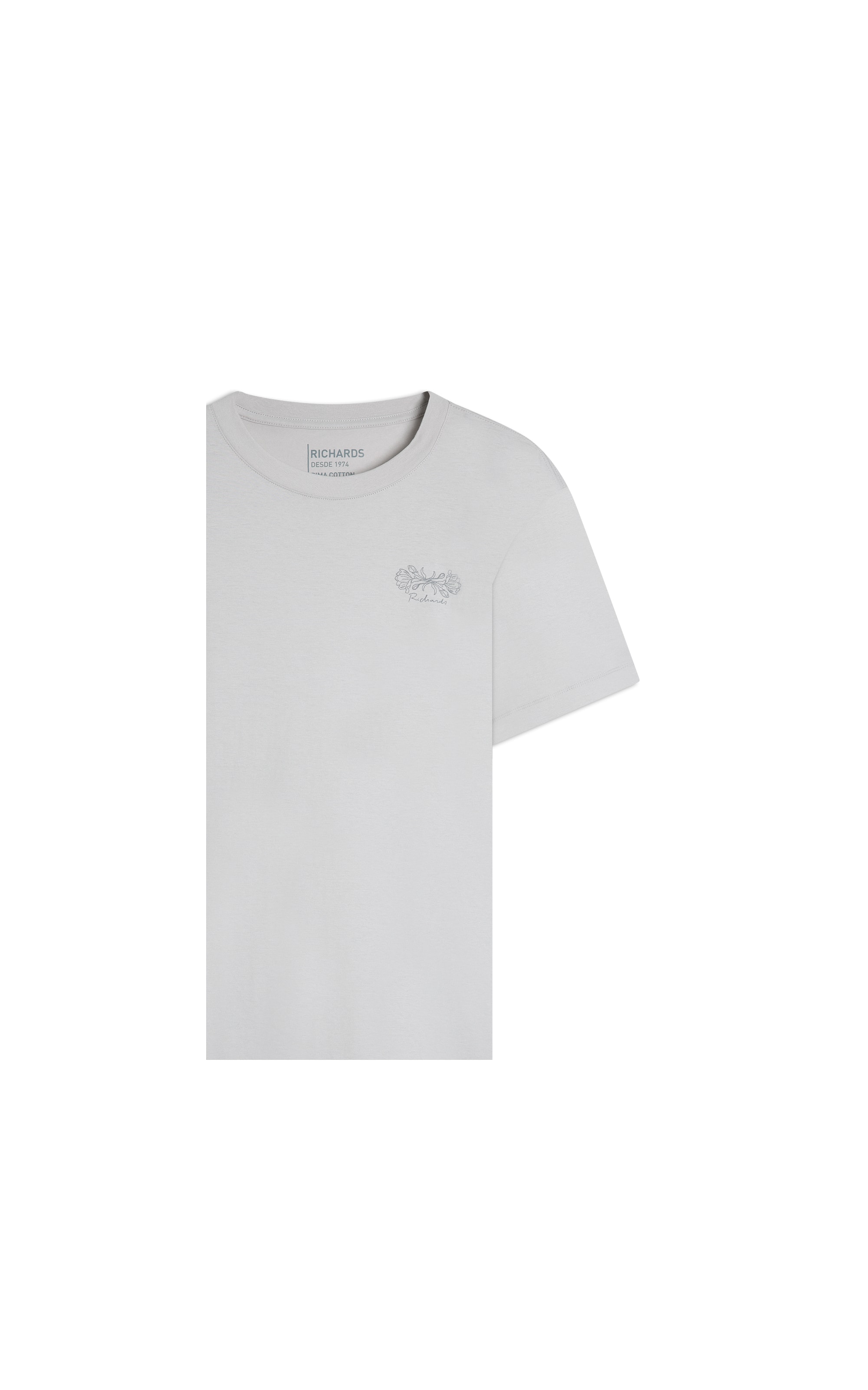  T-Shirt Pima Flor Peito New Prata