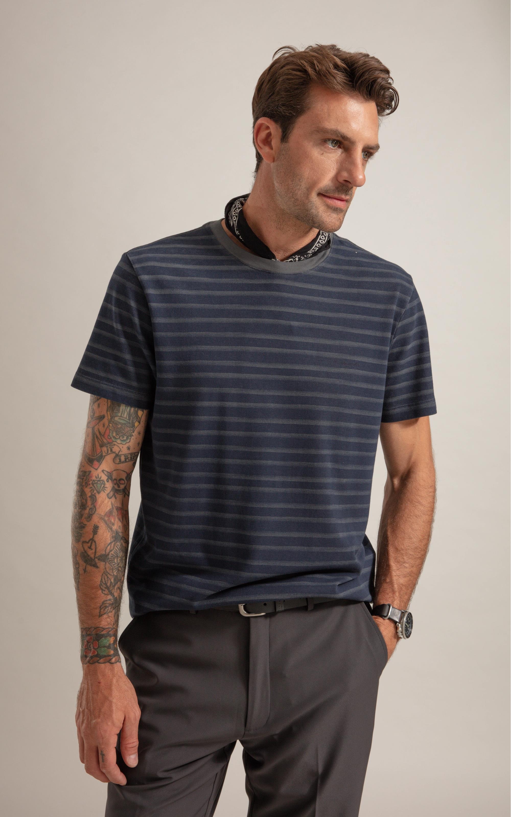 T-Shirt Piquet Gd Listra Estreita Mc Cinza Medio